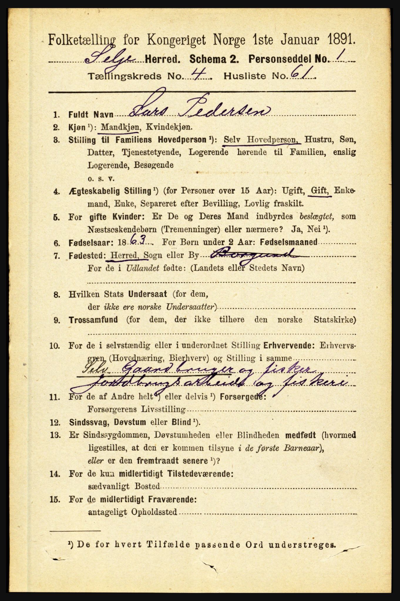 RA, 1891 census for 1441 Selje, 1891, p. 1344