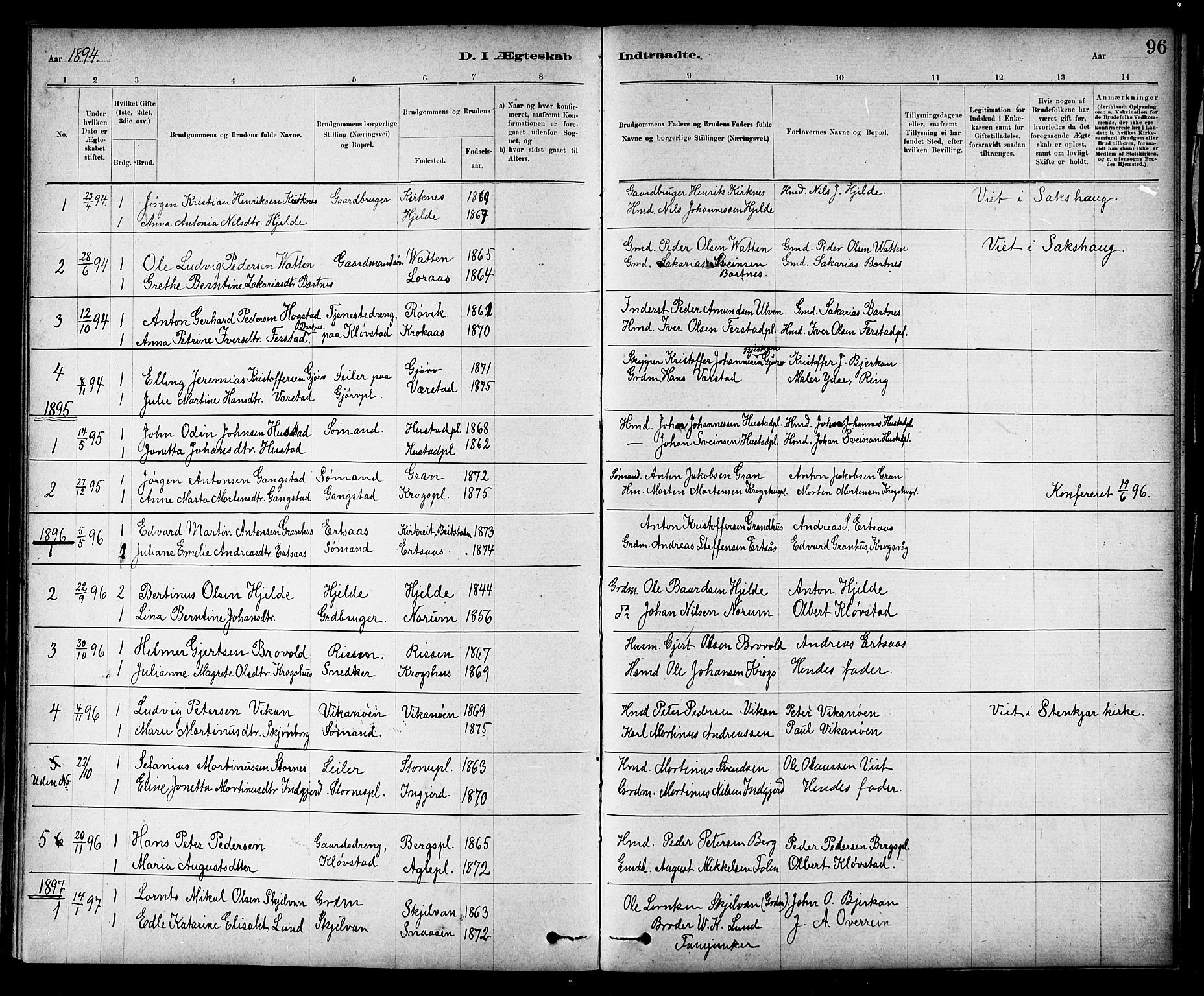 Ministerialprotokoller, klokkerbøker og fødselsregistre - Nord-Trøndelag, SAT/A-1458/732/L0318: Parish register (copy) no. 732C02, 1881-1911, p. 96