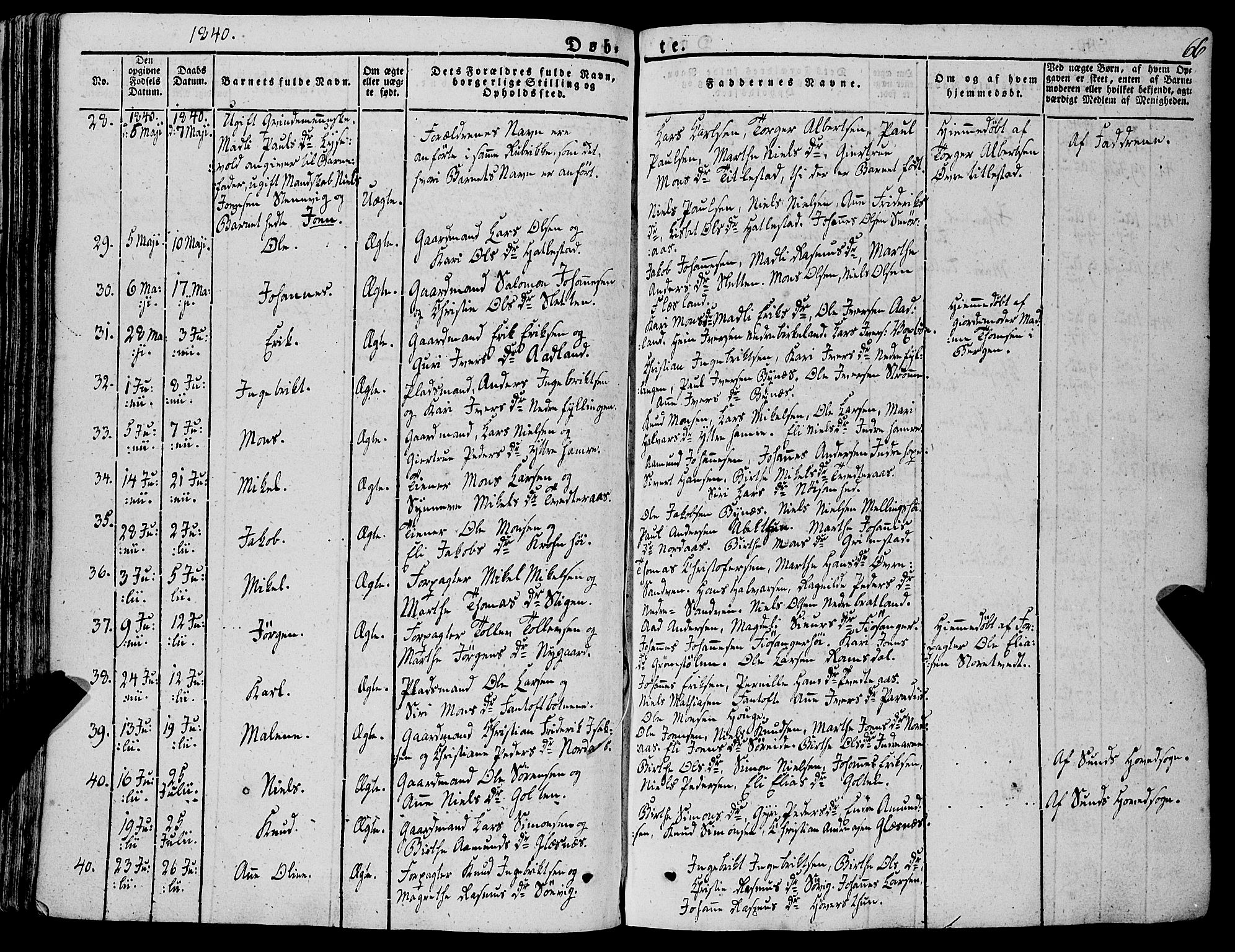 Fana Sokneprestembete, AV/SAB-A-75101/H/Haa/Haaa/L0008: Parish register (official) no. A 8, 1829-1851, p. 66