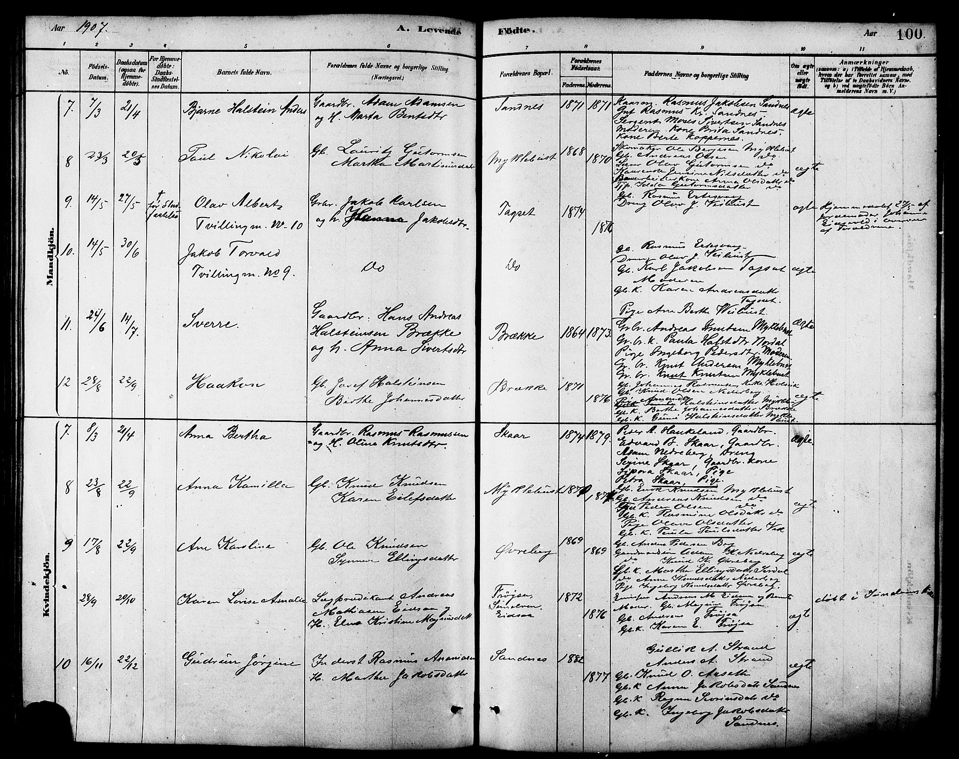 Ministerialprotokoller, klokkerbøker og fødselsregistre - Møre og Romsdal, AV/SAT-A-1454/502/L0027: Parish register (copy) no. 502C01, 1878-1908, p. 100