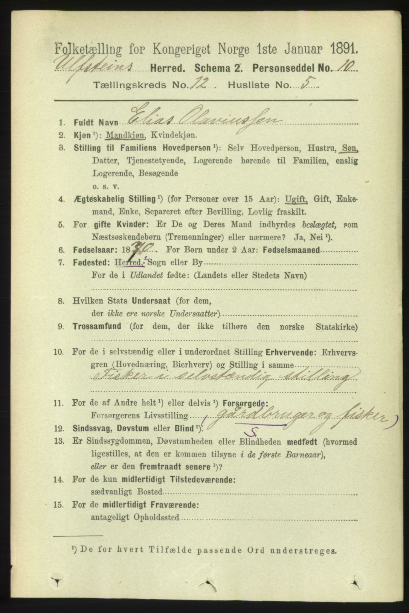 RA, 1891 census for 1516 Ulstein, 1891, p. 3888