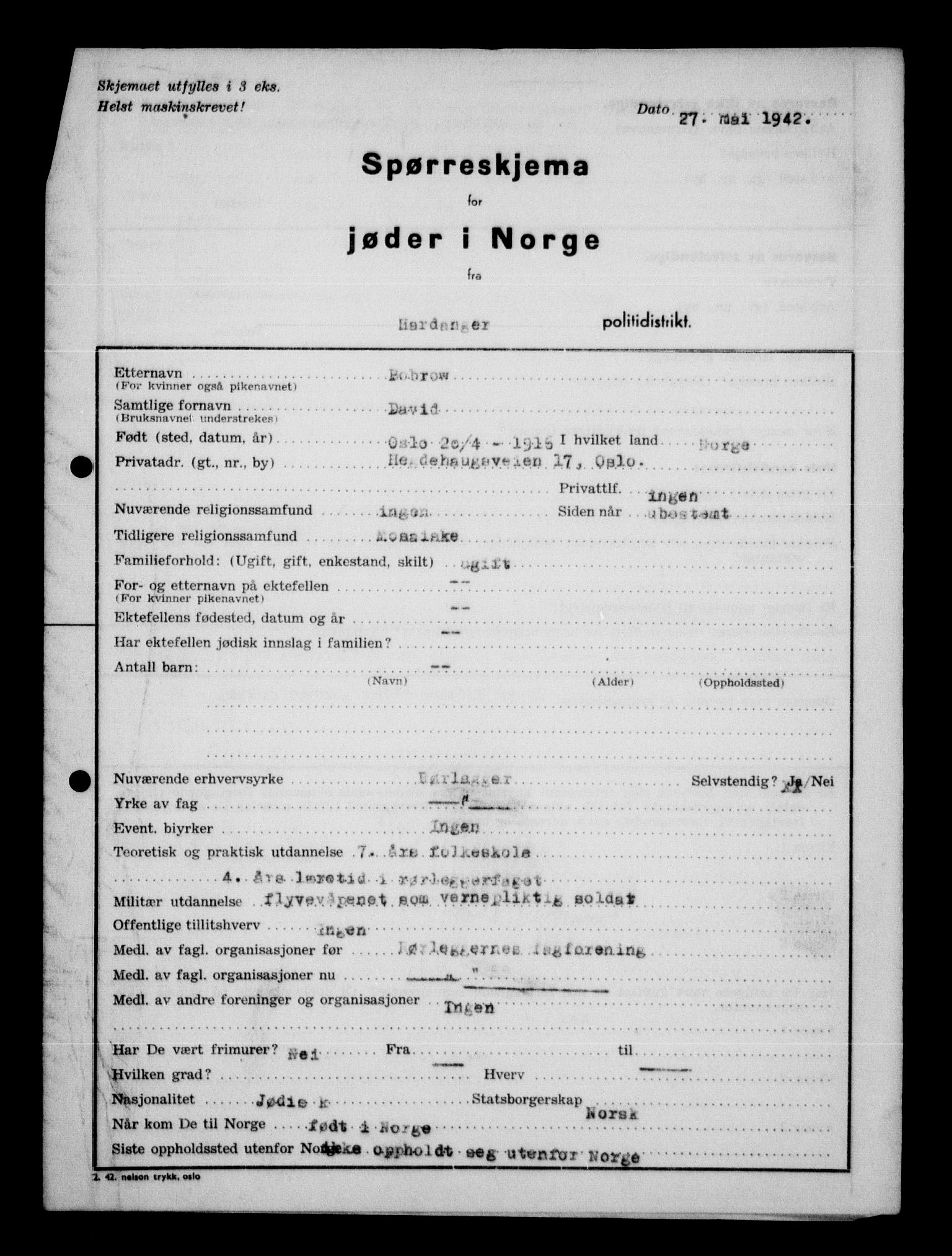 Statspolitiet - Hovedkontoret / Osloavdelingen, AV/RA-S-1329/G/Ga/L0012: Spørreskjema for jøder i Norge. 1: Aker 114- 207 (Levinson-Wozak) og 656 (Salomon). 2: Arendal-Hordaland. 3: Horten-Romerike.  , 1942, p. 573