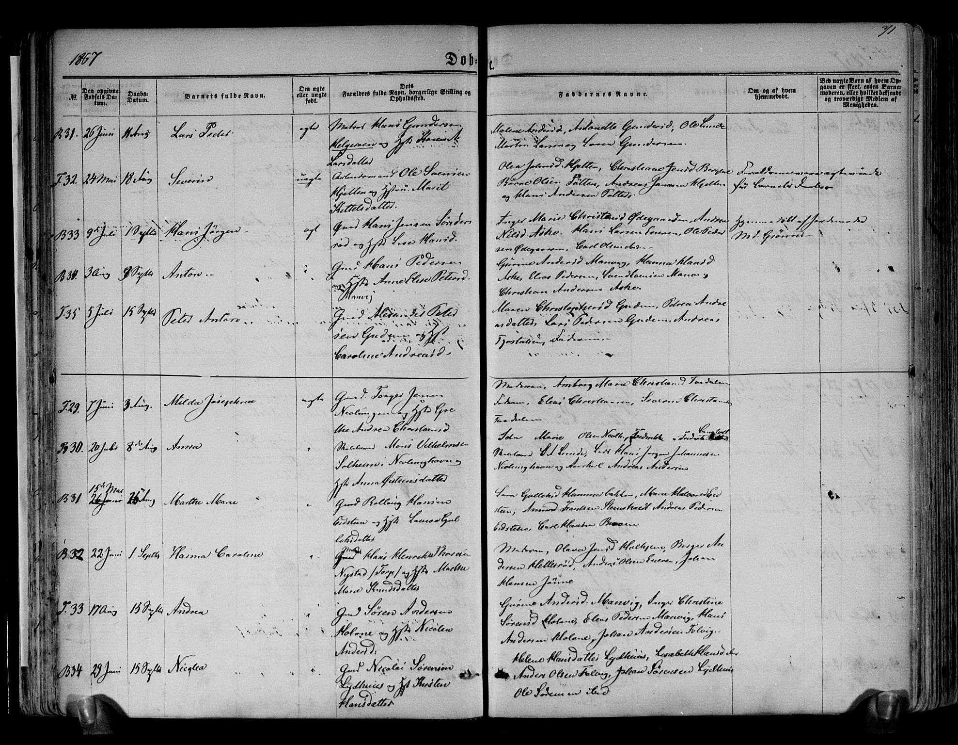 Brunlanes kirkebøker, AV/SAKO-A-342/F/Fa/L0005: Parish register (official) no. I 5, 1862-1877, p. 71