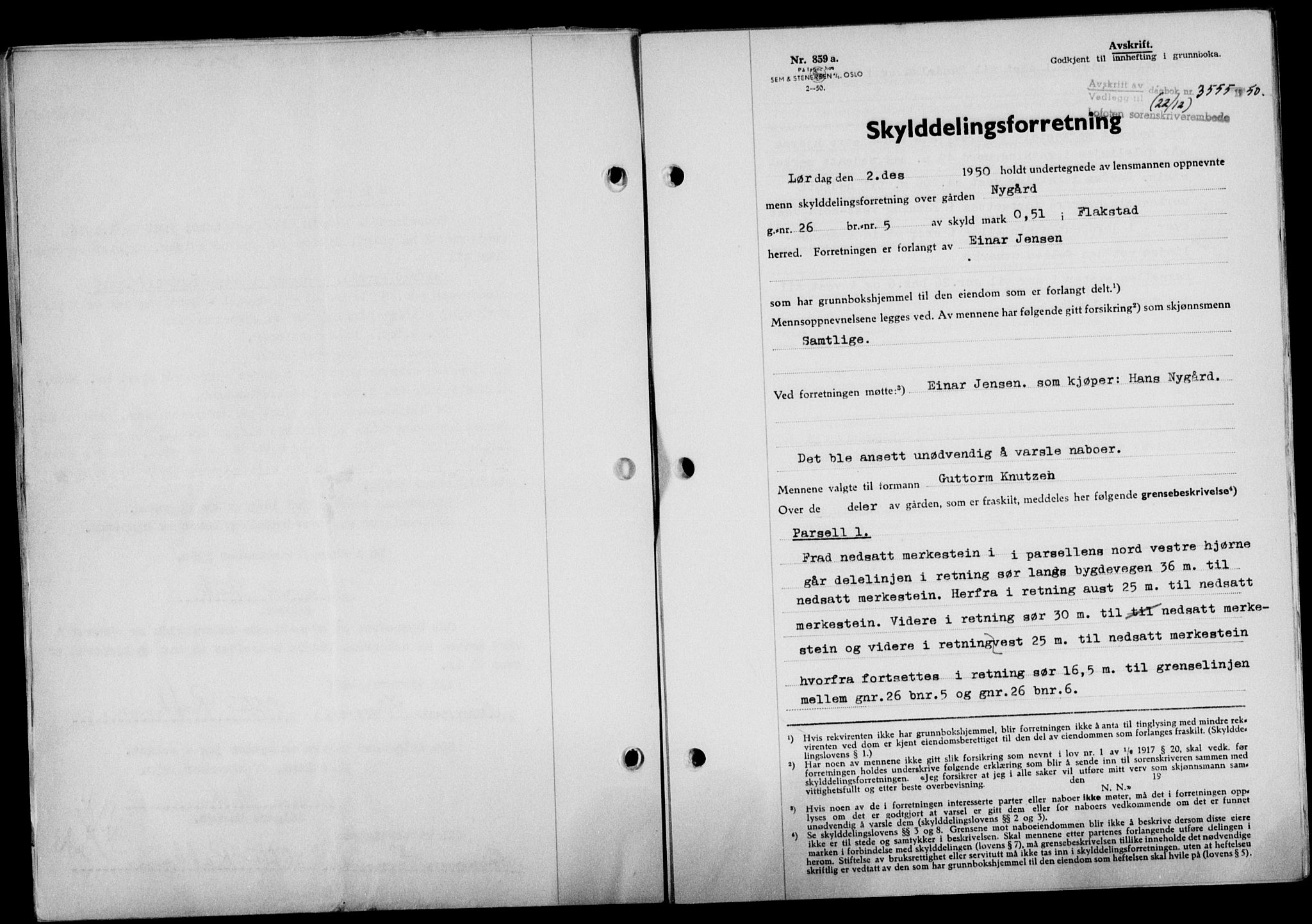 Lofoten sorenskriveri, SAT/A-0017/1/2/2C/L0025a: Mortgage book no. 25a, 1950-1951, Diary no: : 3555/1950