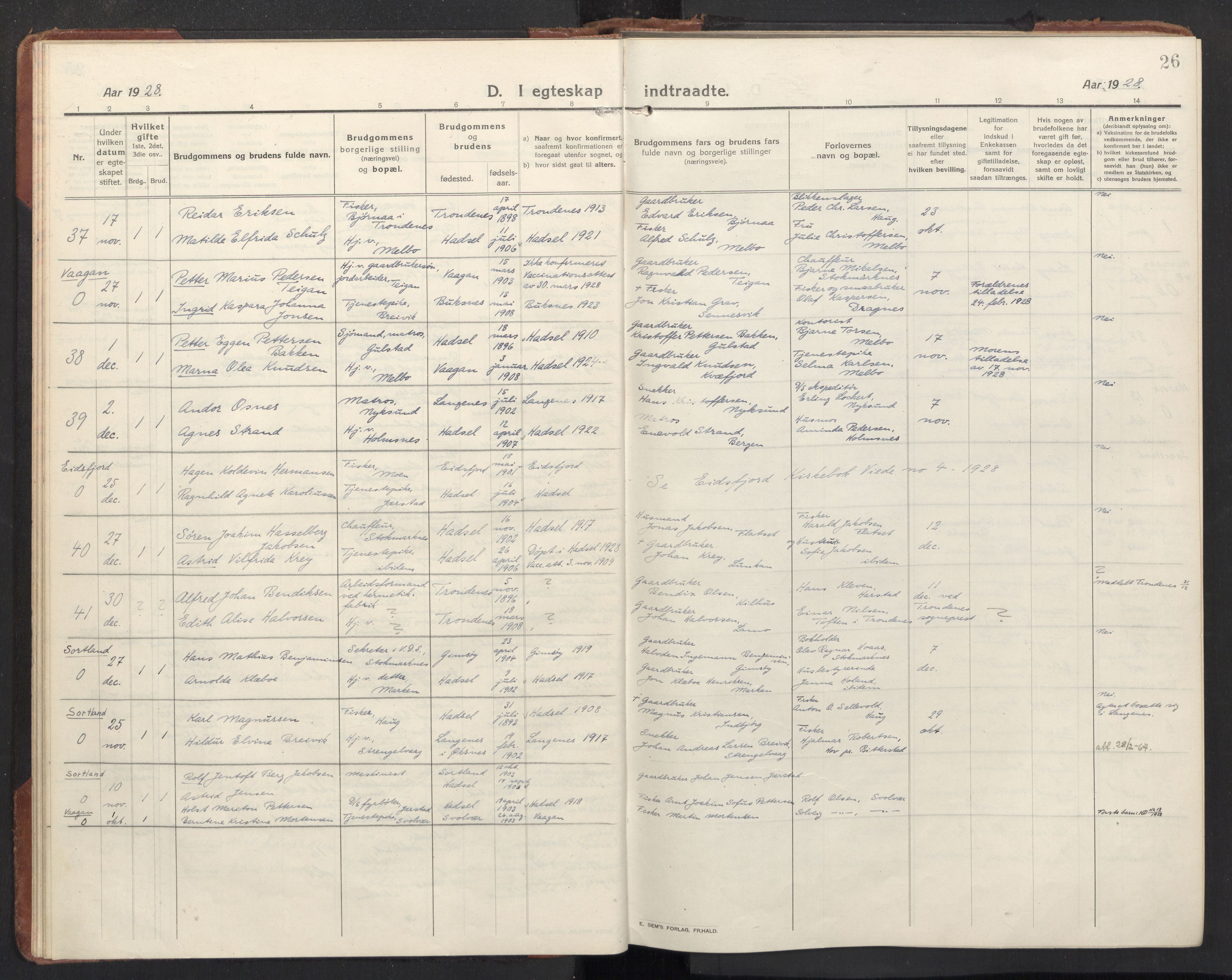 Ministerialprotokoller, klokkerbøker og fødselsregistre - Nordland, AV/SAT-A-1459/888/L1269: Parish register (copy) no. 888C11, 1913-1937, p. 26