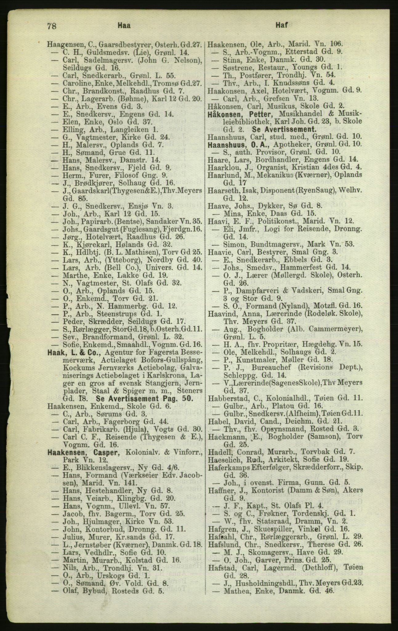 Kristiania/Oslo adressebok, PUBL/-, 1882, p. 78