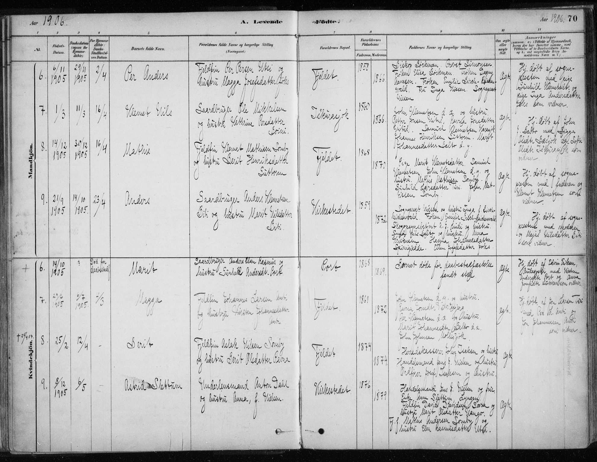 Karasjok sokneprestkontor, AV/SATØ-S-1352/H/Ha/L0002kirke: Parish register (official) no. 2, 1885-1906, p. 70
