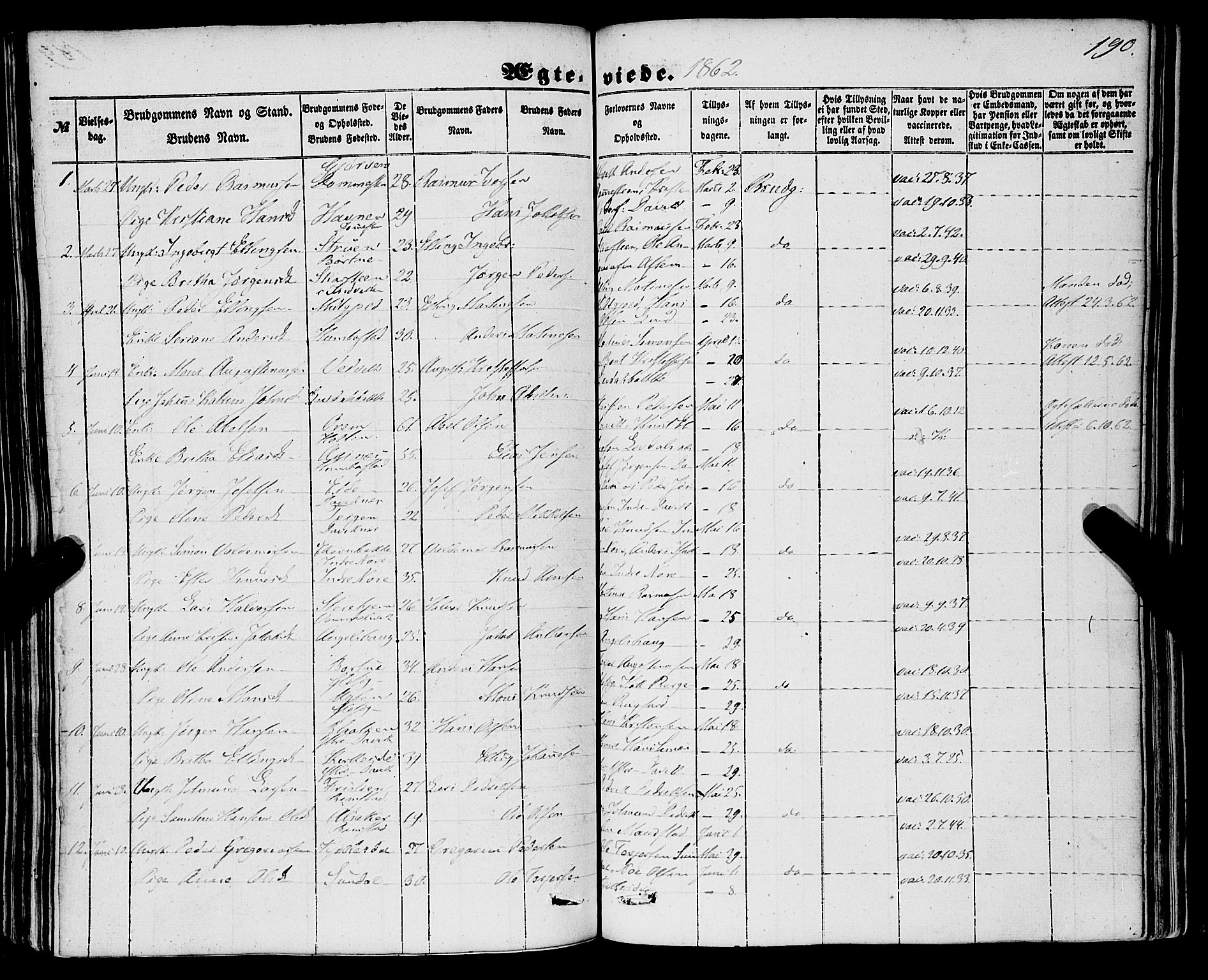 Davik sokneprestembete, AV/SAB-A-79701/H/Haa/Haaa/L0005: Parish register (official) no. A 5, 1850-1866, p. 190