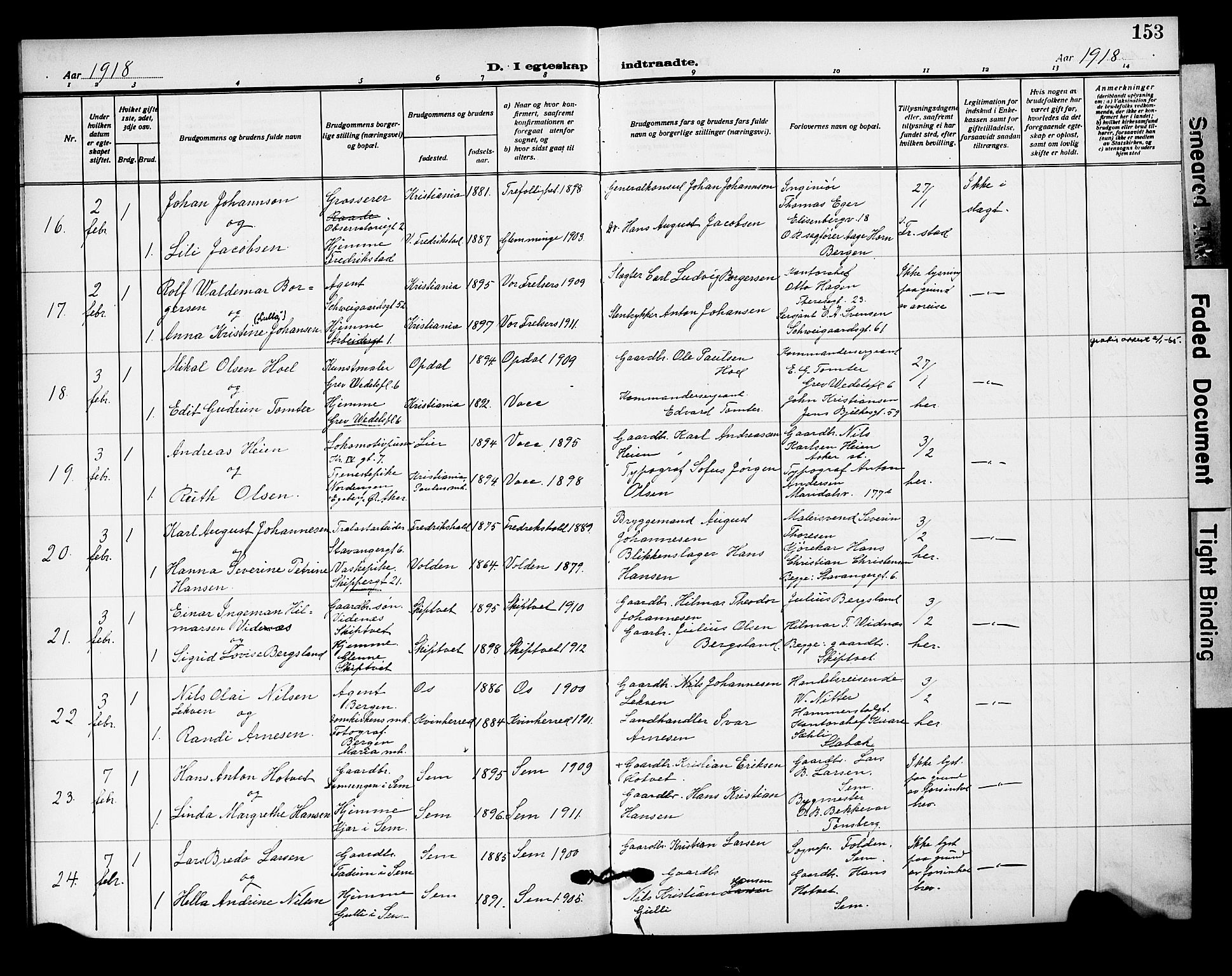 Oslo domkirke Kirkebøker, AV/SAO-A-10752/F/Fa/L0034: Parish register (official) no. 34, 1913-1921, p. 153