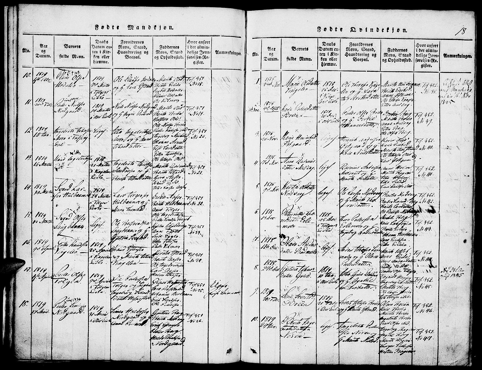Tolga prestekontor, SAH/PREST-062/K/L0004: Parish register (official) no. 4, 1815-1836, p. 18