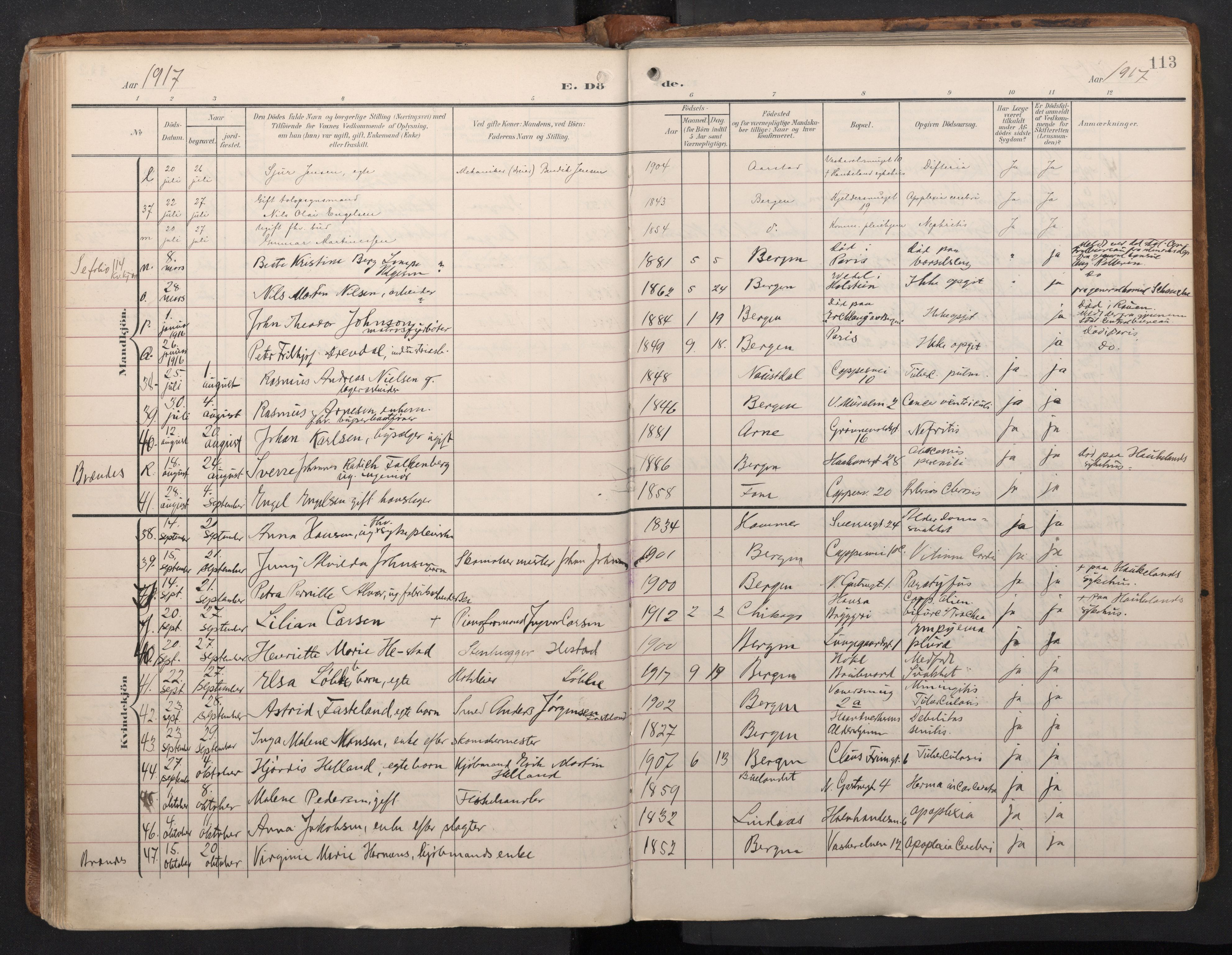 Domkirken sokneprestembete, AV/SAB-A-74801/H/Haa/L0044: Parish register (official) no. E 6, 1904-1946, p. 112b-113a