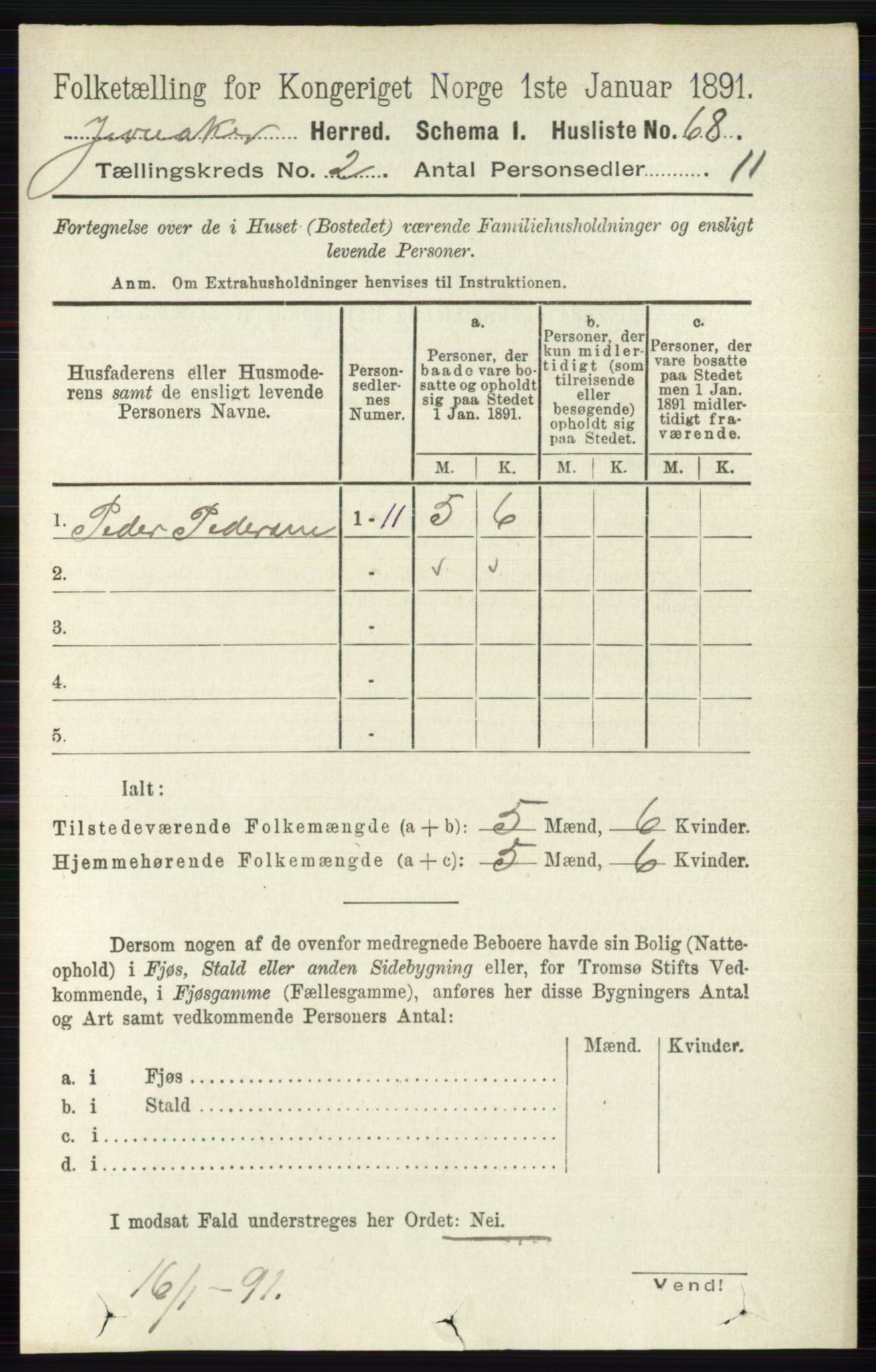 RA, 1891 census for 0532 Jevnaker, 1891, p. 624