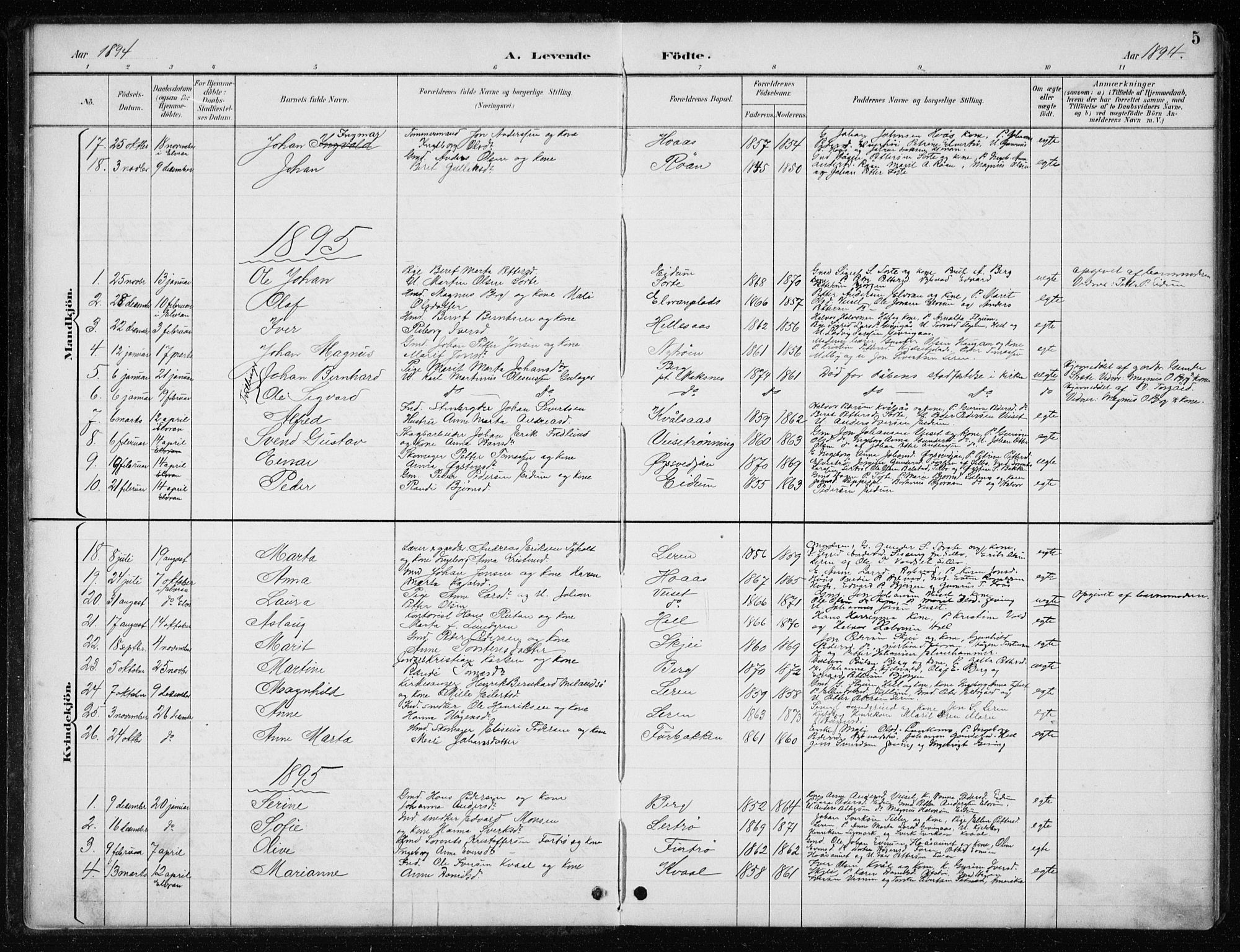 Ministerialprotokoller, klokkerbøker og fødselsregistre - Nord-Trøndelag, SAT/A-1458/710/L0096: Parish register (copy) no. 710C01, 1892-1925, p. 5