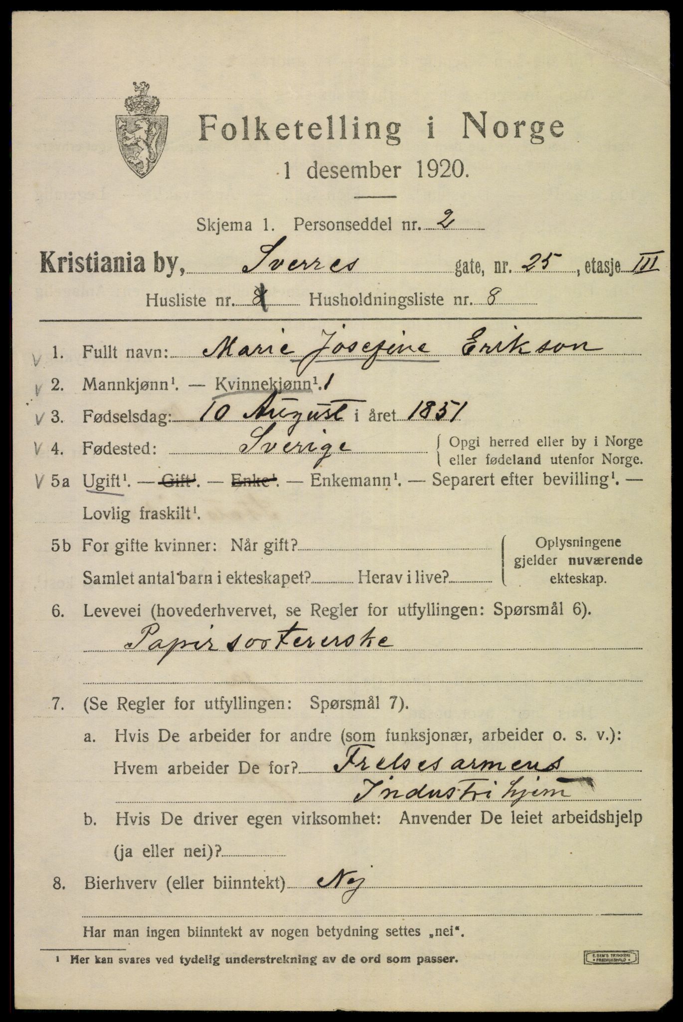 SAO, 1920 census for Kristiania, 1920, p. 560173