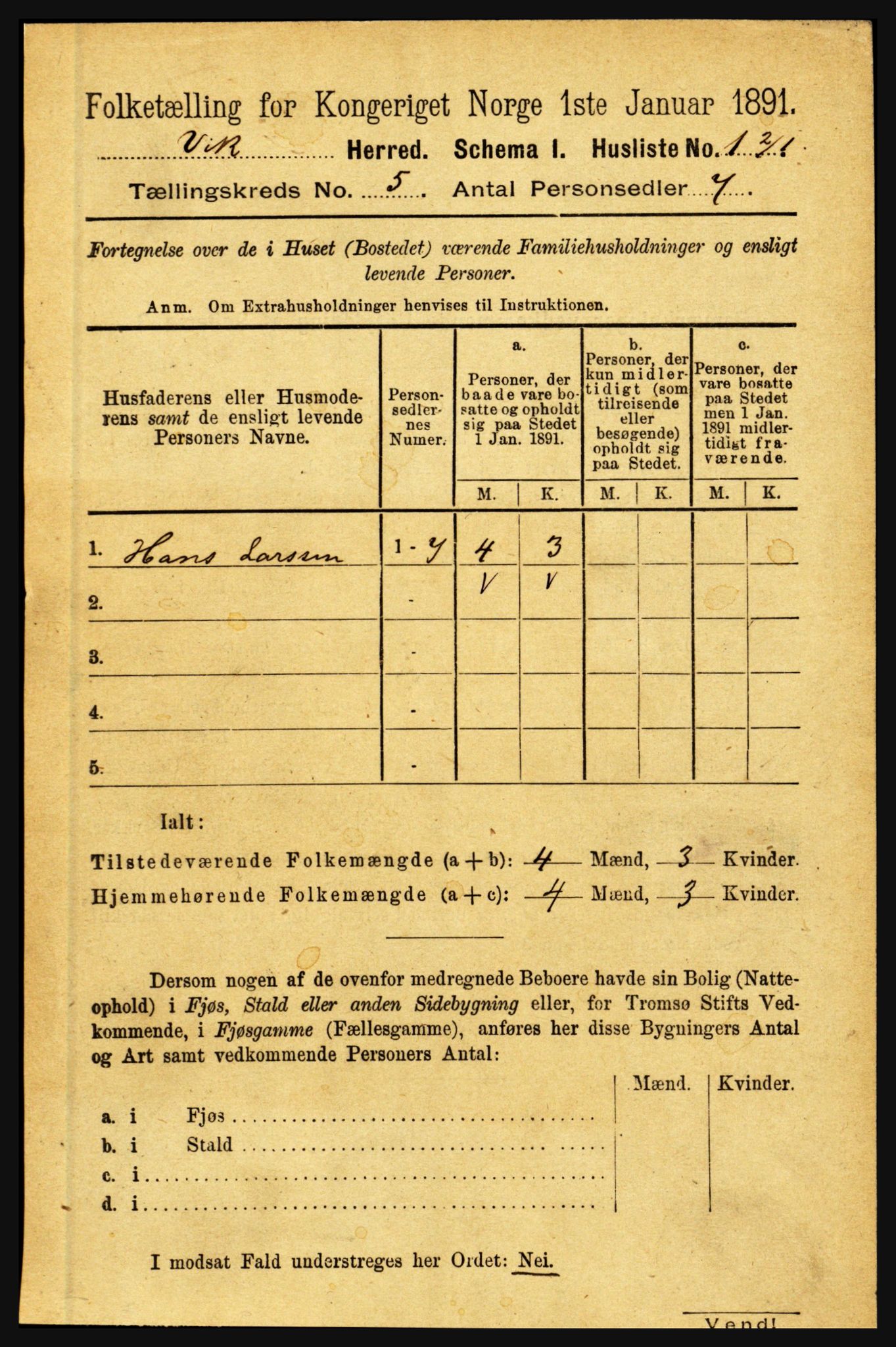 RA, 1891 census for 1417 Vik, 1891, p. 2284