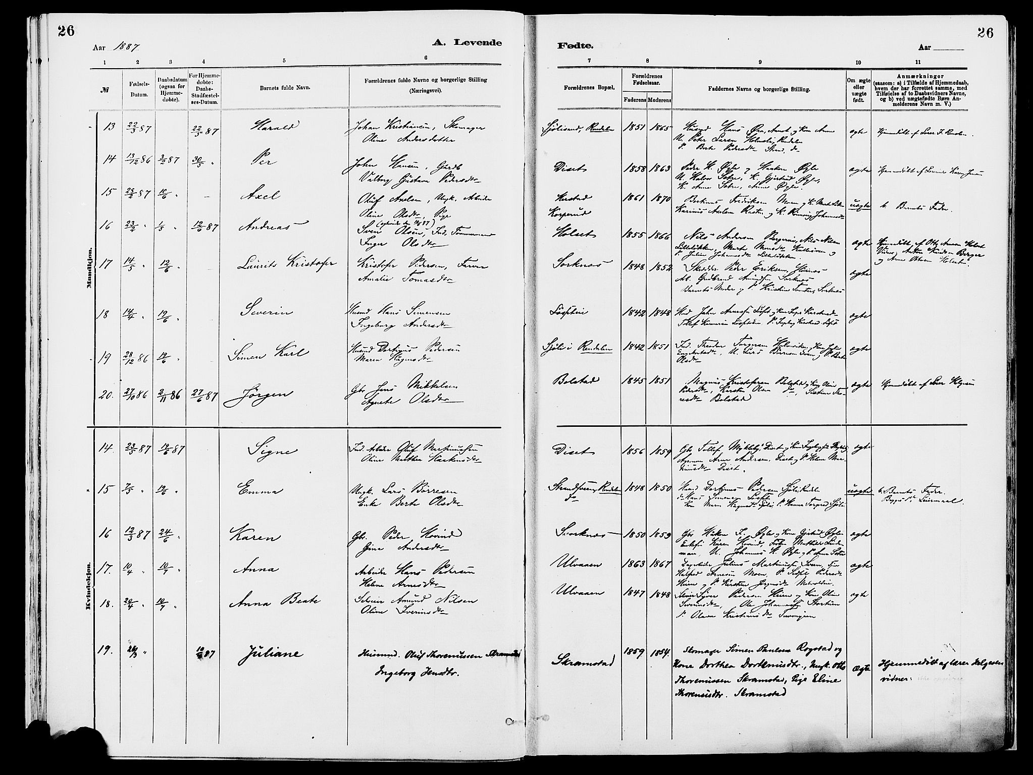 Åmot prestekontor, Hedmark, AV/SAH-PREST-056/H/Ha/Haa/L0010: Parish register (official) no. 10, 1884-1889, p. 26