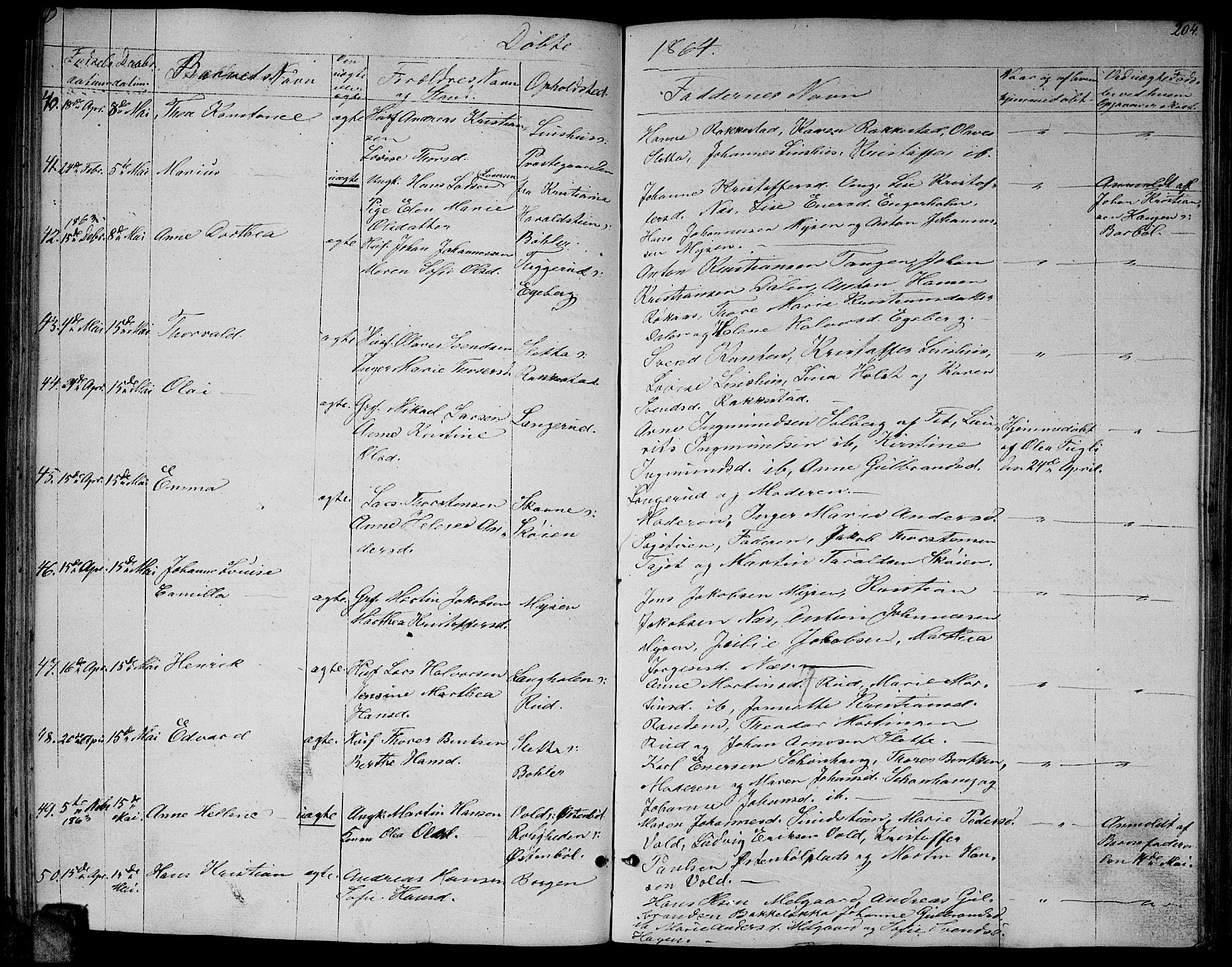 Enebakk prestekontor Kirkebøker, AV/SAO-A-10171c/G/Ga/L0004: Parish register (copy) no. I 4, 1850-1866, p. 204