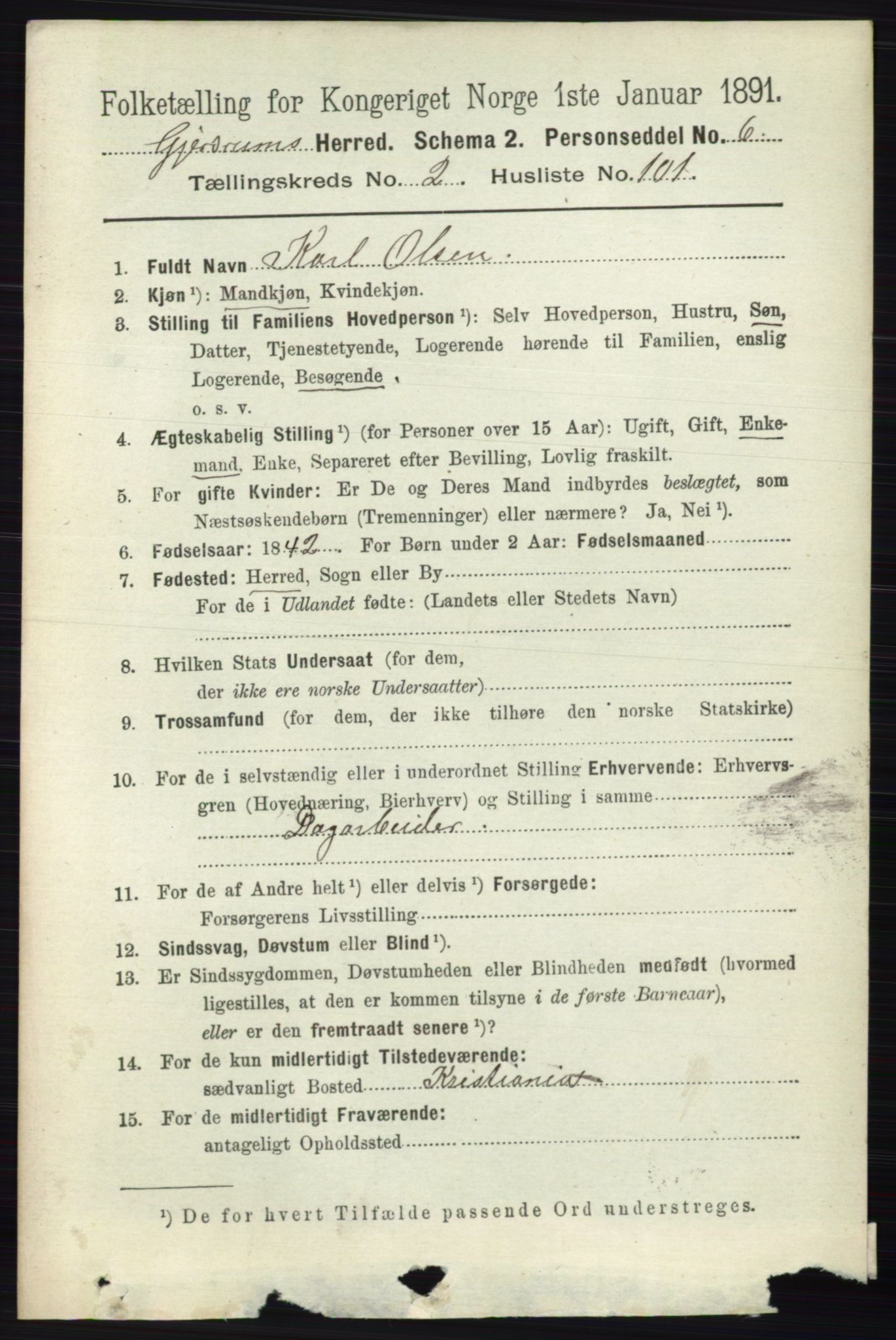 RA, 1891 census for 0234 Gjerdrum, 1891, p. 1157