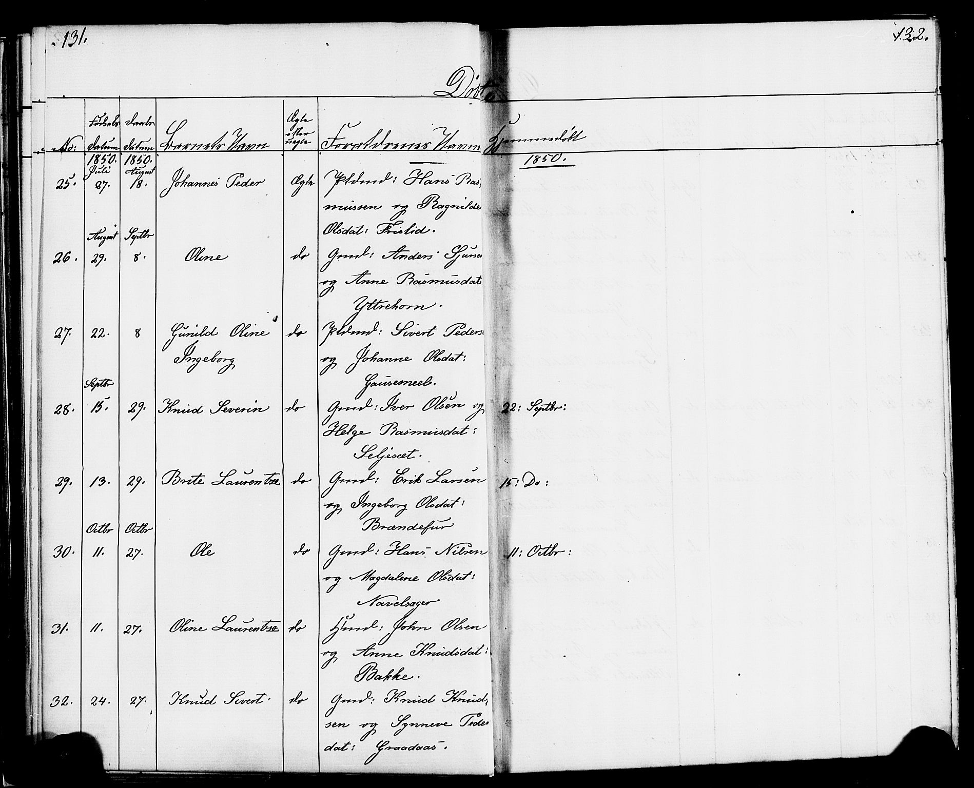 Hornindal sokneprestembete, AV/SAB-A-82401/H/Haa/Haaa/L0001: Parish register (official) no. A 1, 1837-1866, p. 132-133