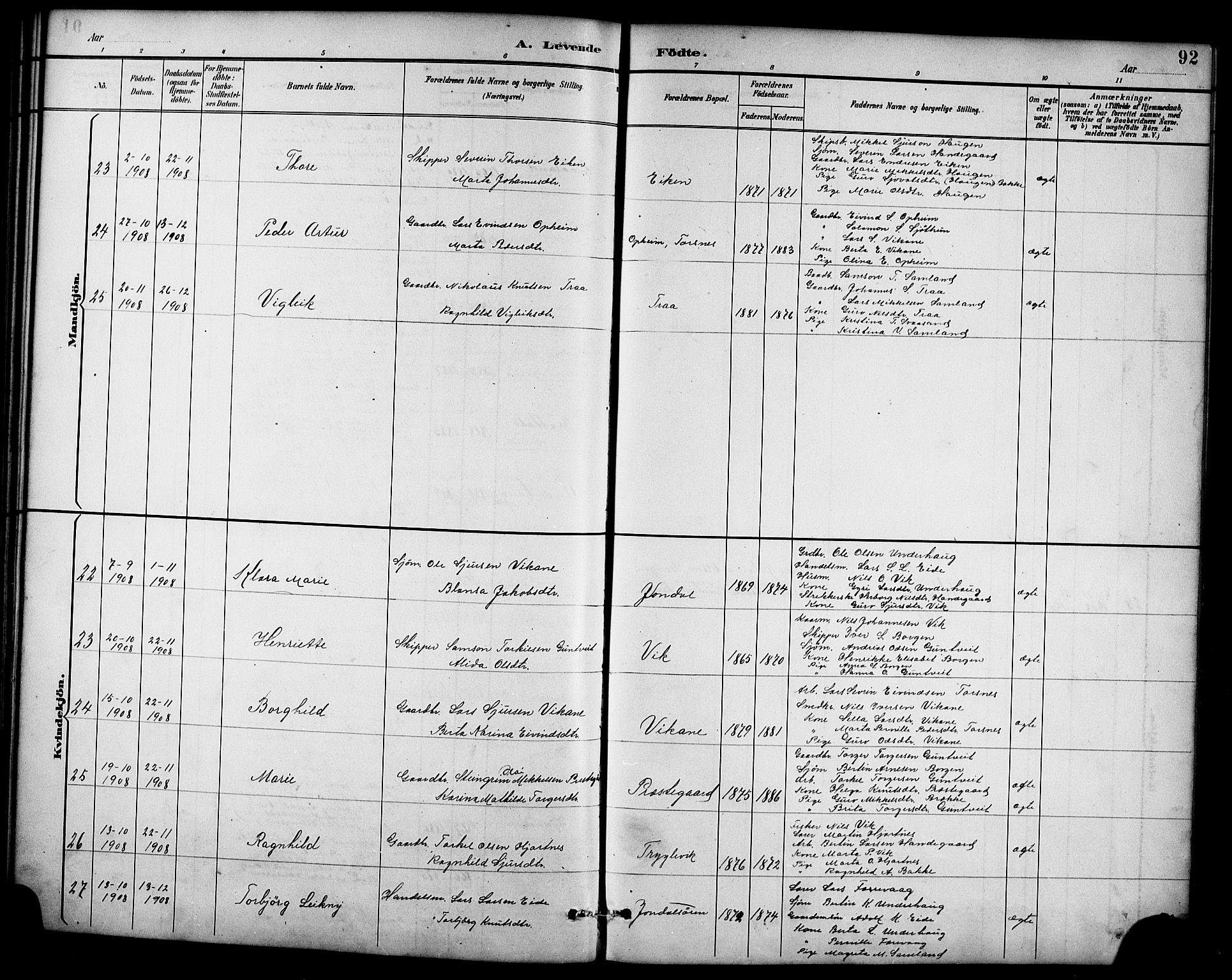 Ullensvang sokneprestembete, AV/SAB-A-78701/H/Hab: Parish register (copy) no. D 1, 1891-1908, p. 92