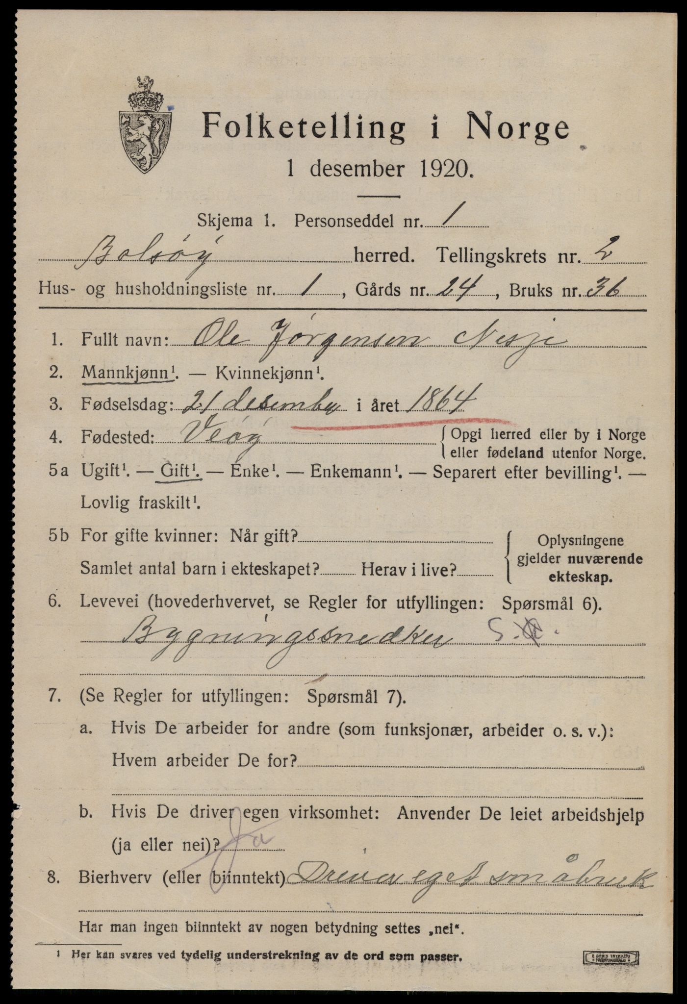 SAT, 1920 census for Bolsøy, 1920, p. 3055