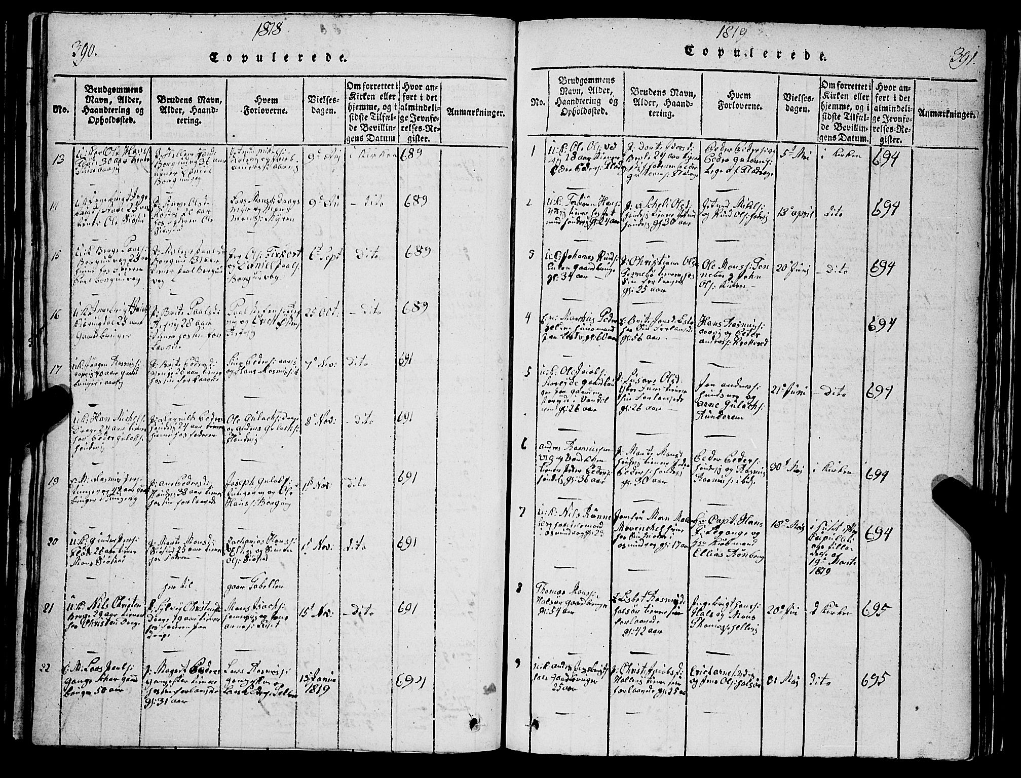 Selje sokneprestembete, AV/SAB-A-99938/H/Ha/Hab/Haba: Parish register (copy) no. A 1, 1816-1828, p. 390-391