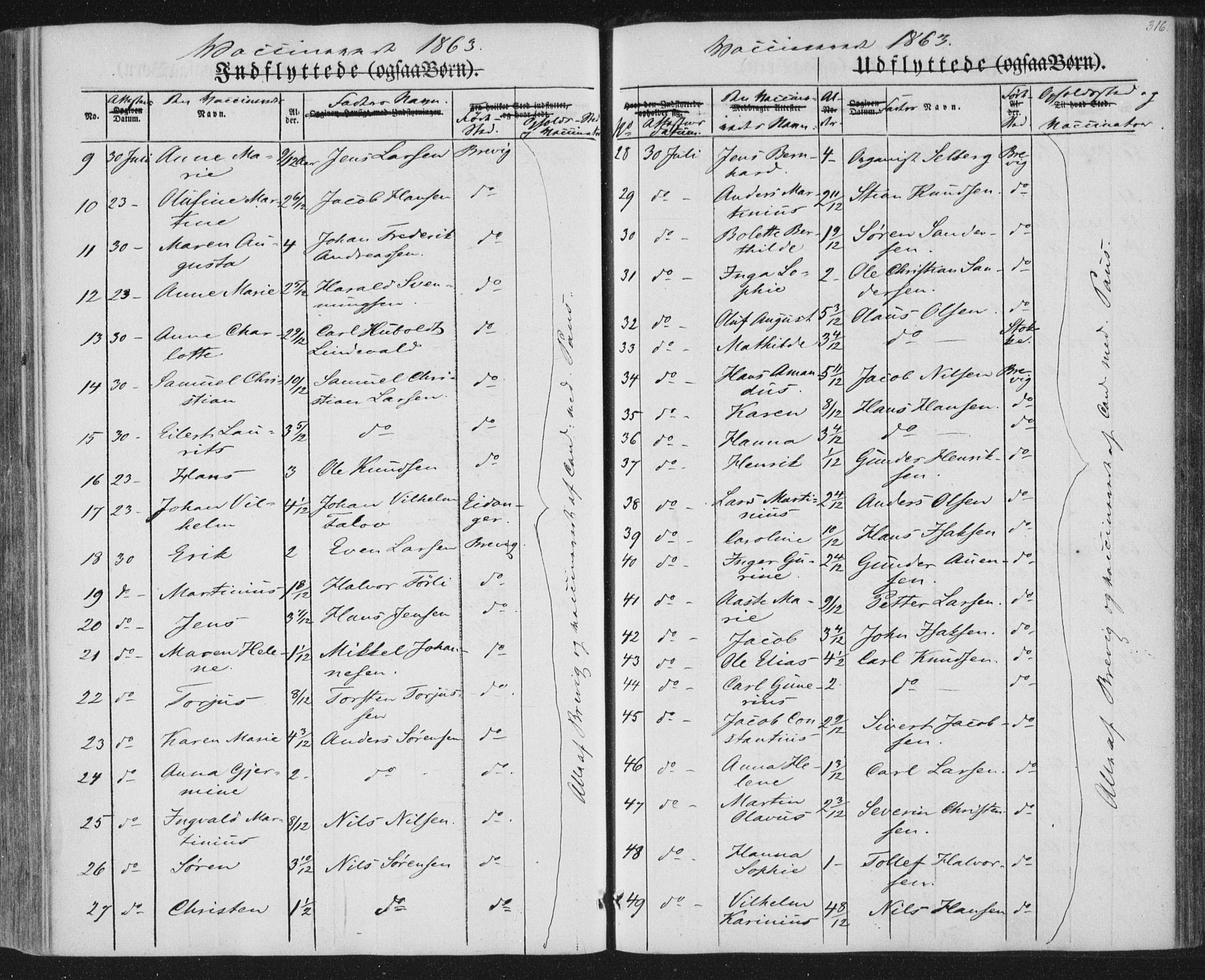 Brevik kirkebøker, SAKO/A-255/F/Fa/L0005: Parish register (official) no. 5, 1847-1865, p. 316