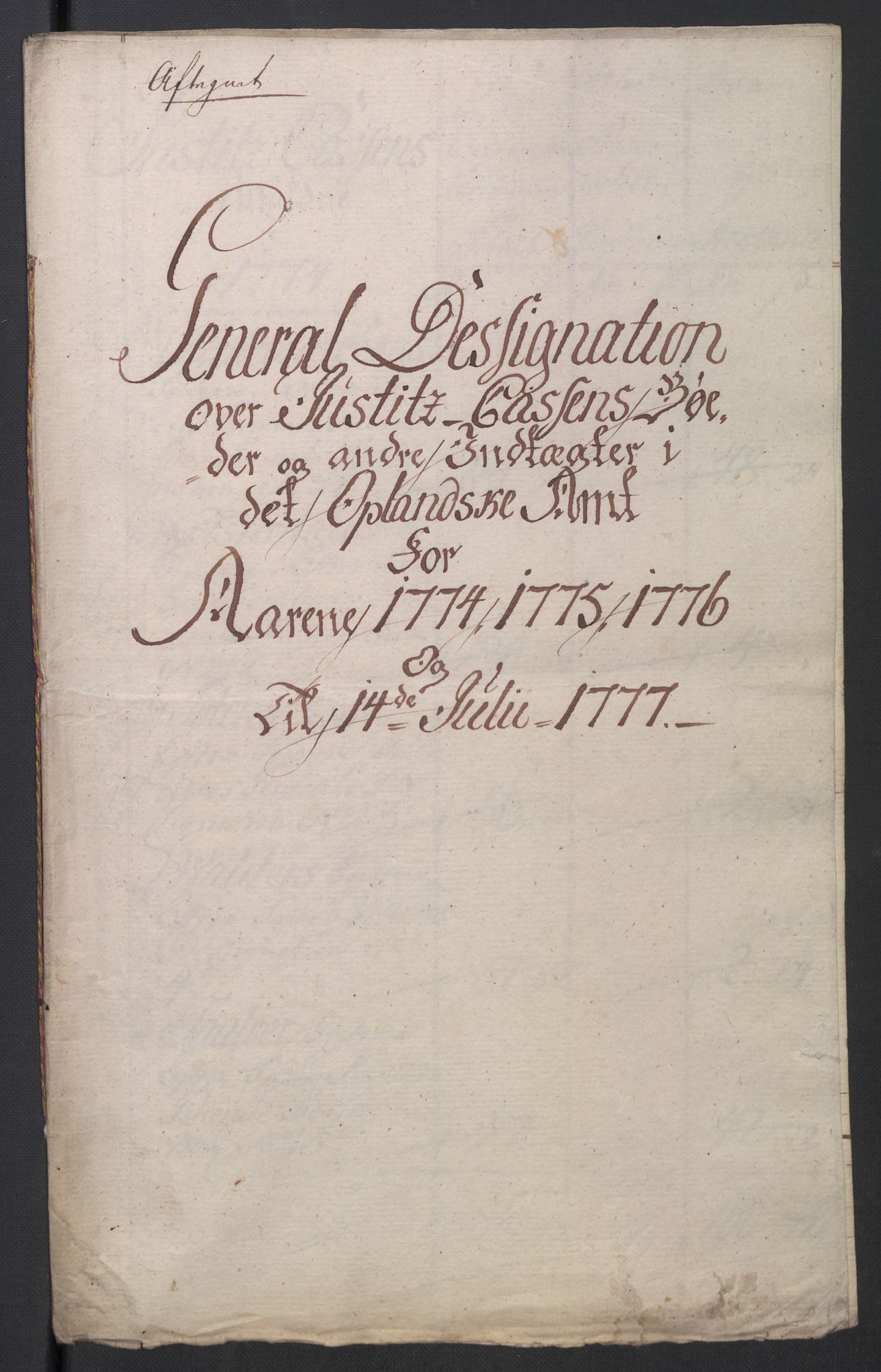 Rentekammeret inntil 1814, Reviderte regnskaper, Mindre regnskaper, AV/RA-EA-4068/Rb/L0014: Opplands amt, 1771-1779, p. 446