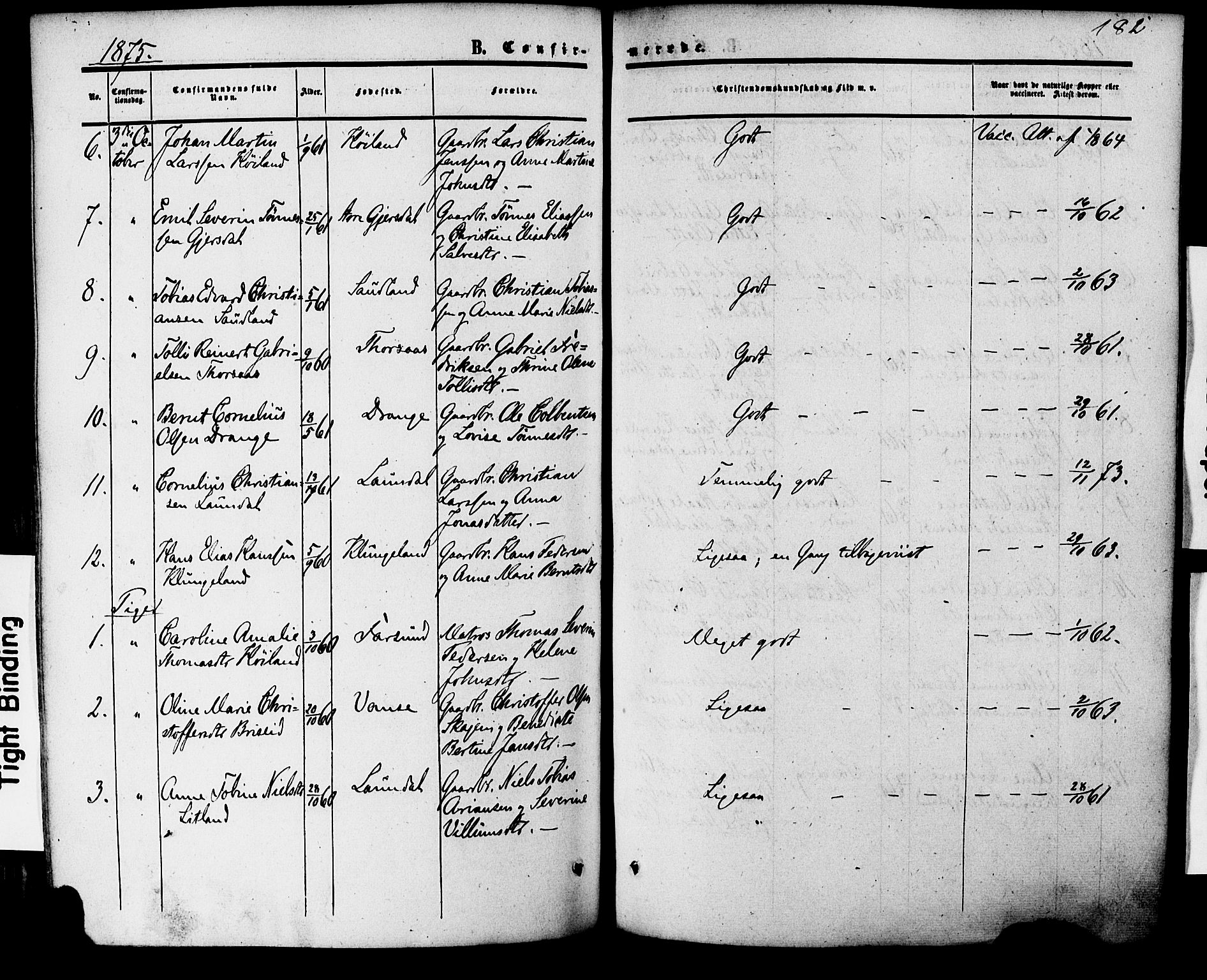 Herad sokneprestkontor, AV/SAK-1111-0018/F/Fa/Faa/L0005: Parish register (official) no. A 5, 1853-1886, p. 182