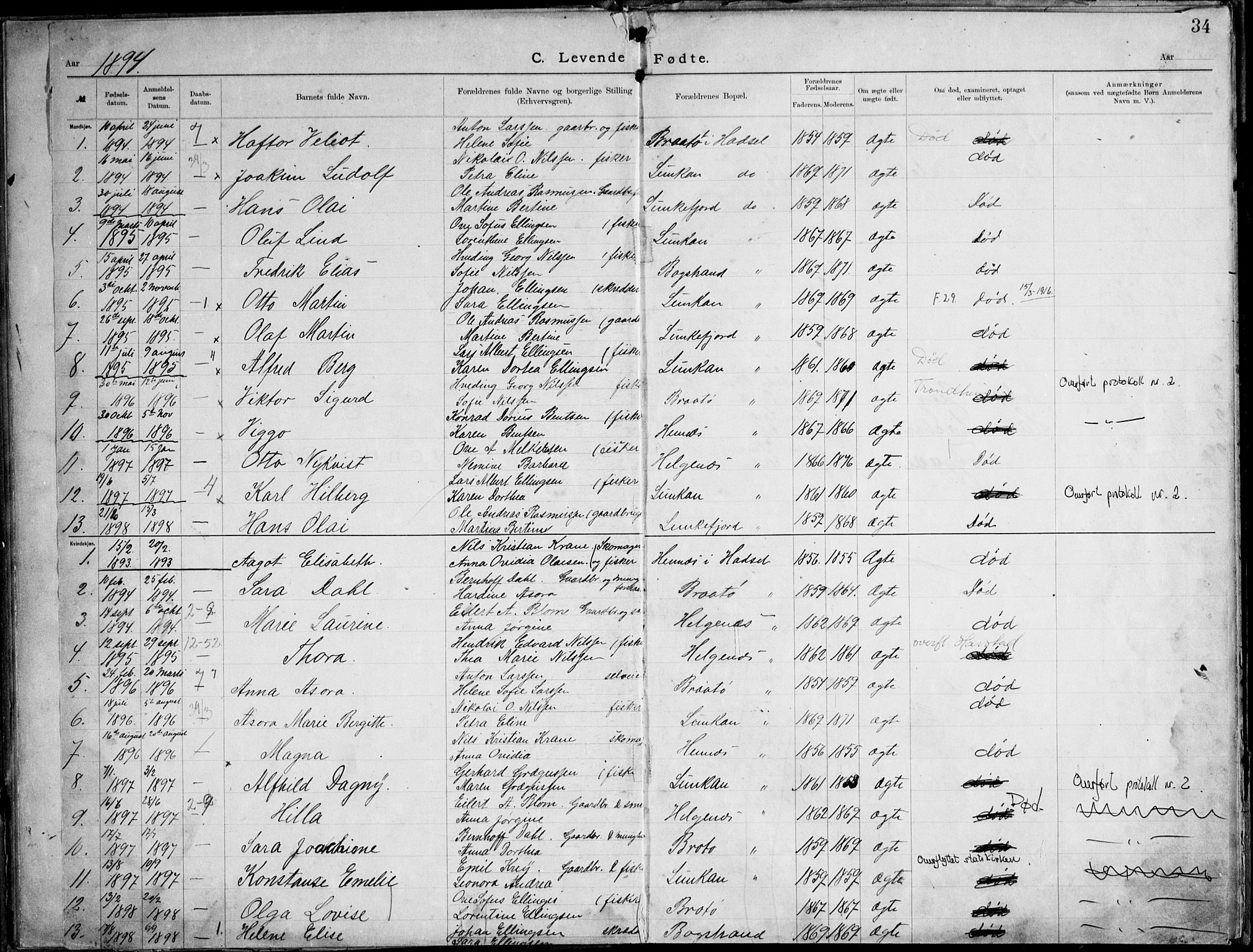 Ministerialprotokoller, klokkerbøker og fødselsregistre - Nordland, AV/SAT-A-1459/888/L1276: Dissenter register no. 888D03, 1893-1944, p. 34
