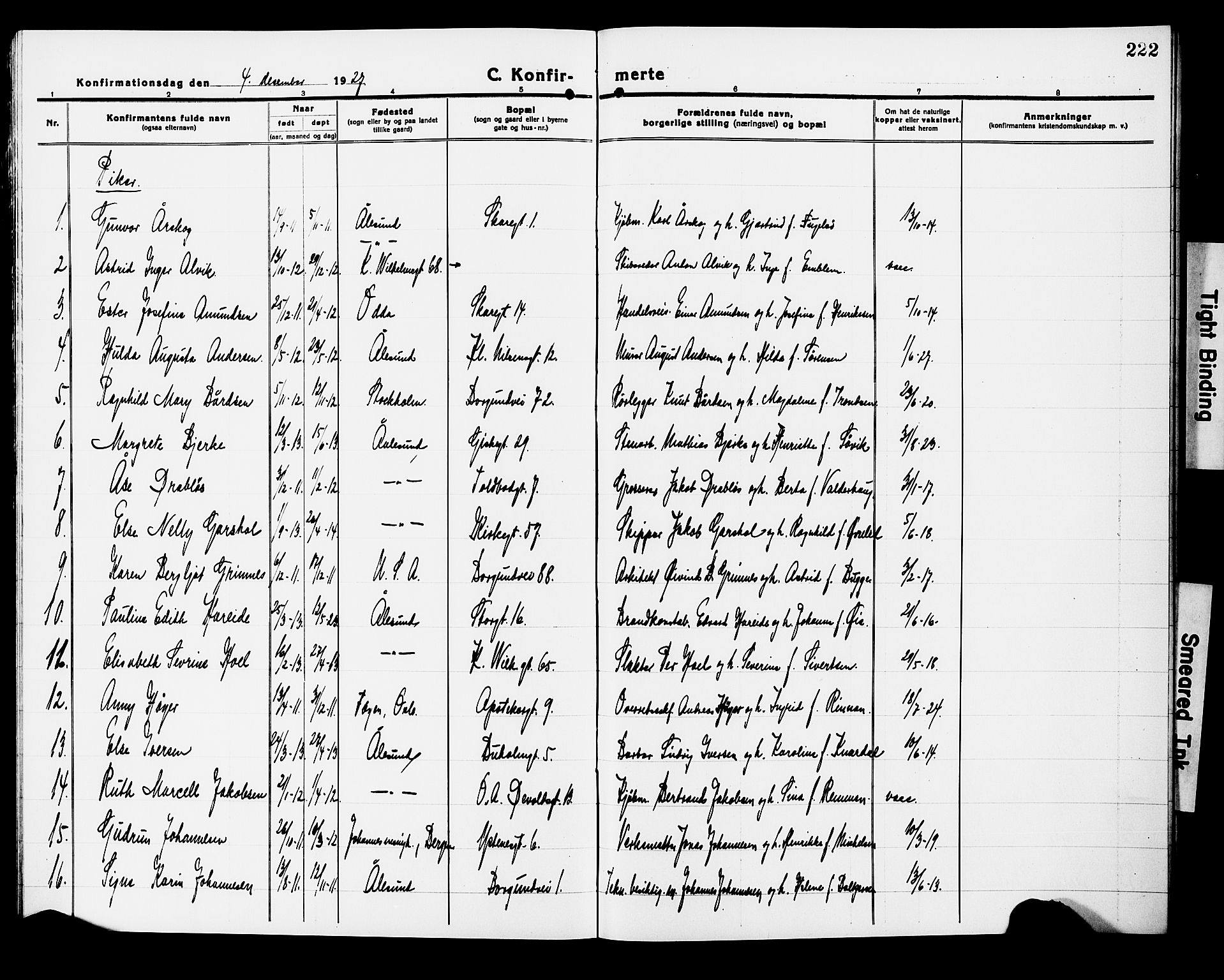 Ministerialprotokoller, klokkerbøker og fødselsregistre - Møre og Romsdal, AV/SAT-A-1454/529/L0472: Parish register (copy) no. 529C09, 1917-1929, p. 222