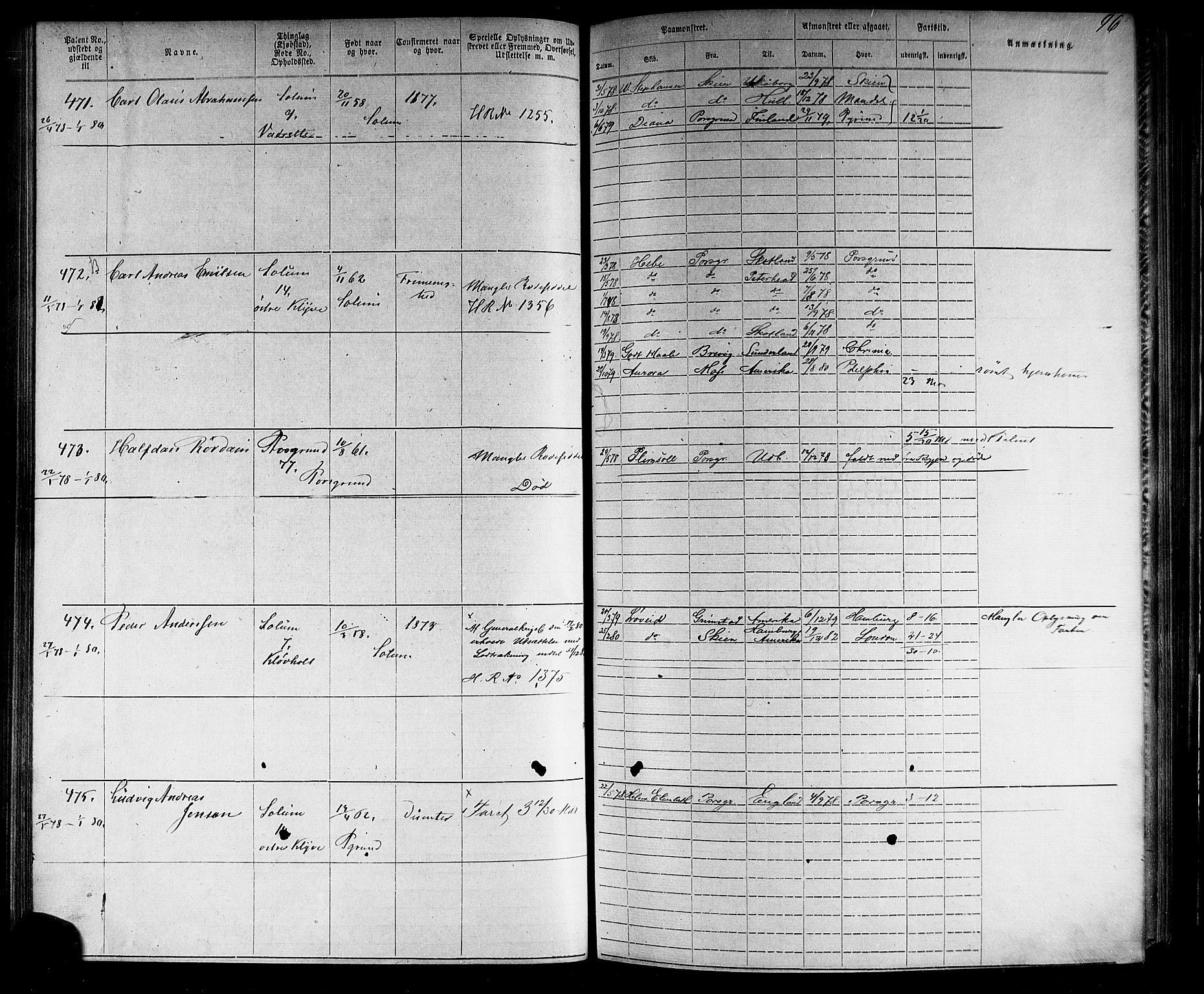 Porsgrunn innrulleringskontor, AV/SAKO-A-829/F/Fb/L0002: Annotasjonsrulle, 1868-1901, p. 97