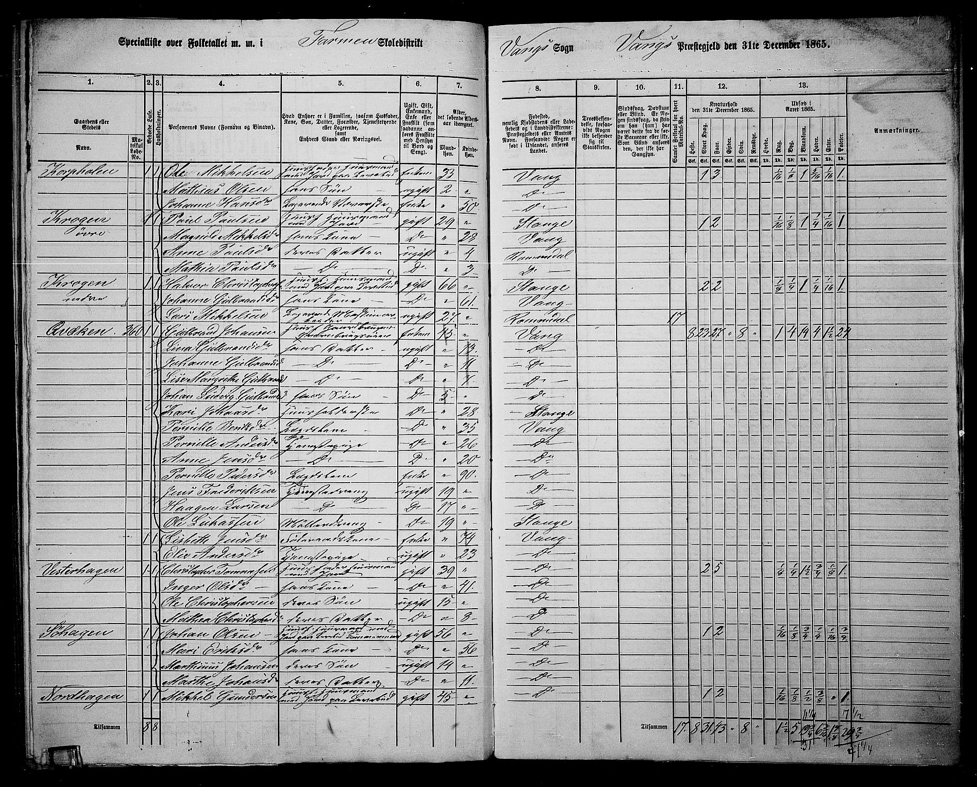 RA, 1865 census for Vang/Vang og Furnes, 1865, p. 322