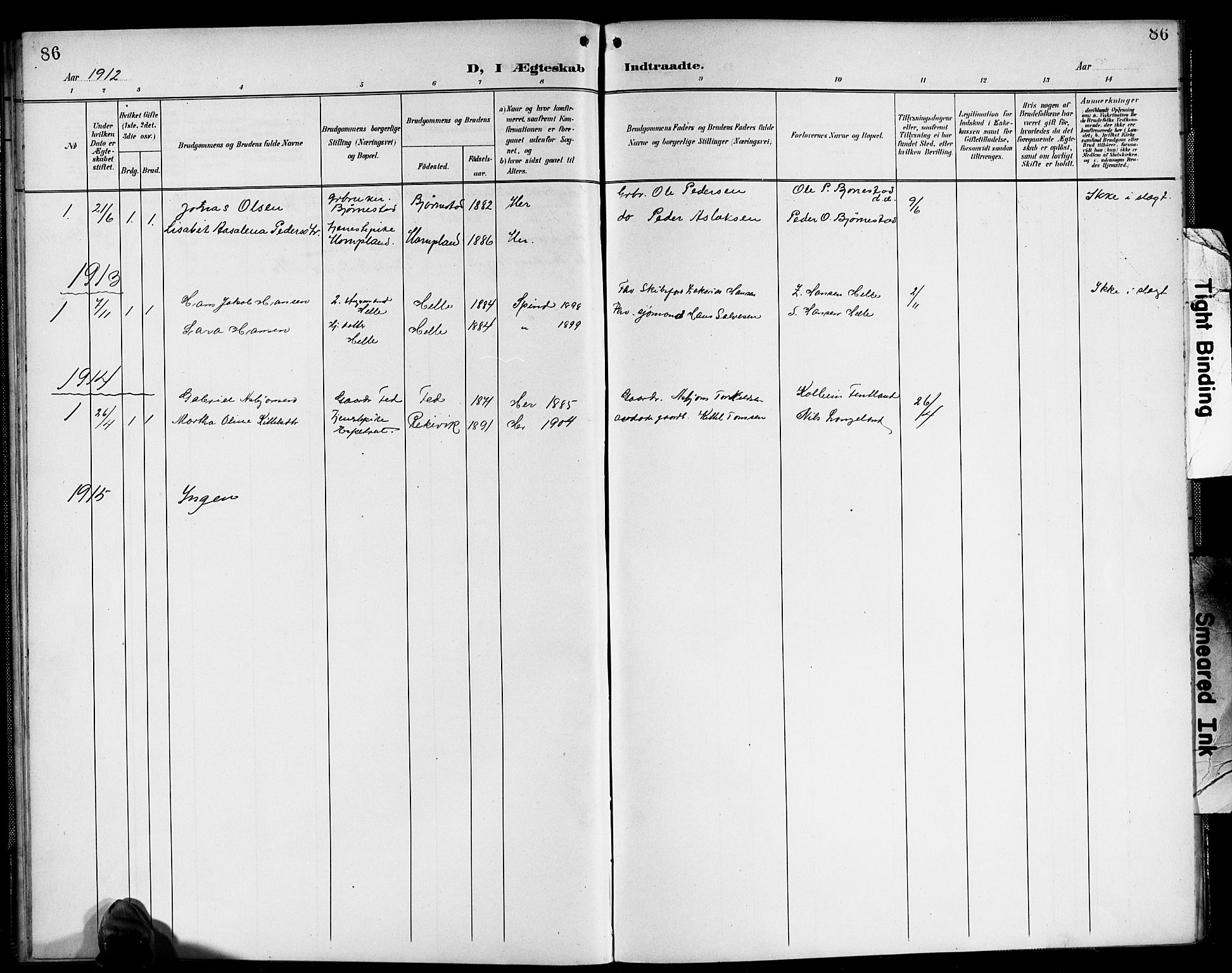 Sirdal sokneprestkontor, AV/SAK-1111-0036/F/Fb/Fbb/L0004: Parish register (copy) no. B 4, 1895-1916, p. 86