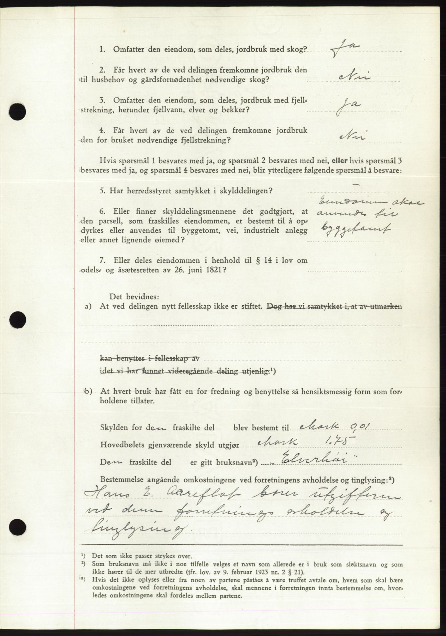 Søre Sunnmøre sorenskriveri, AV/SAT-A-4122/1/2/2C/L0075: Mortgage book no. 1A, 1943-1943, Diary no: : 959/1943