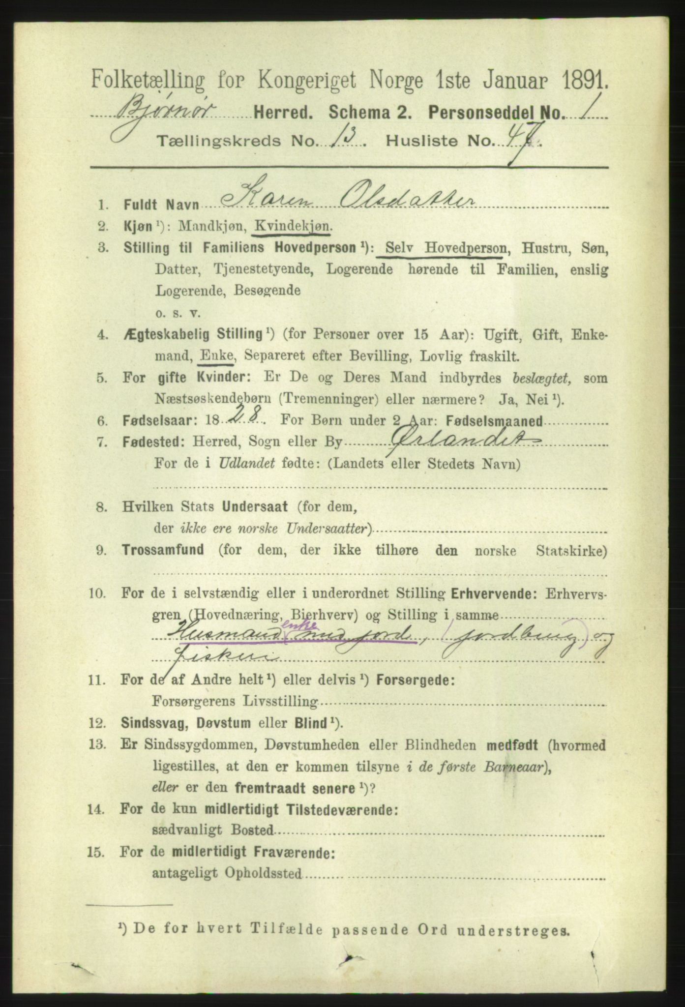 RA, 1891 census for 1632 Bjørnør, 1891, p. 5864