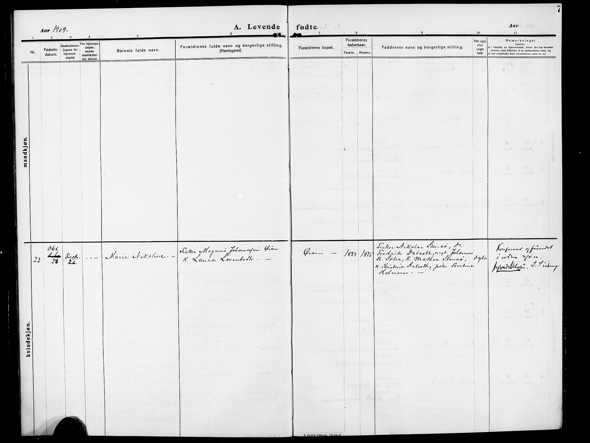 Ministerialprotokoller, klokkerbøker og fødselsregistre - Møre og Romsdal, SAT/A-1454/583/L0956: Parish register (copy) no. 583C01, 1909-1925, p. 7