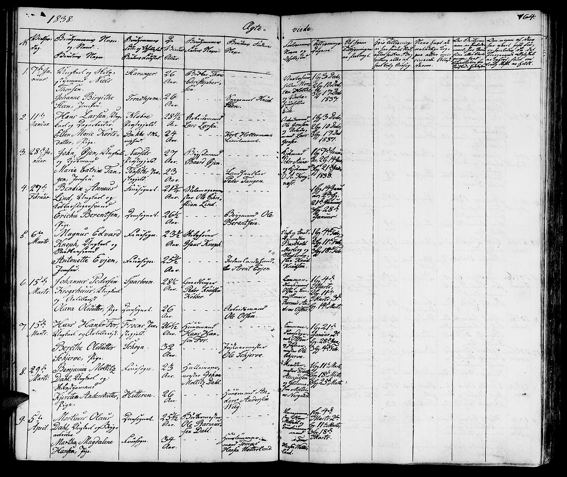 Ministerialprotokoller, klokkerbøker og fødselsregistre - Sør-Trøndelag, SAT/A-1456/602/L0136: Parish register (copy) no. 602C04, 1833-1845, p. 164