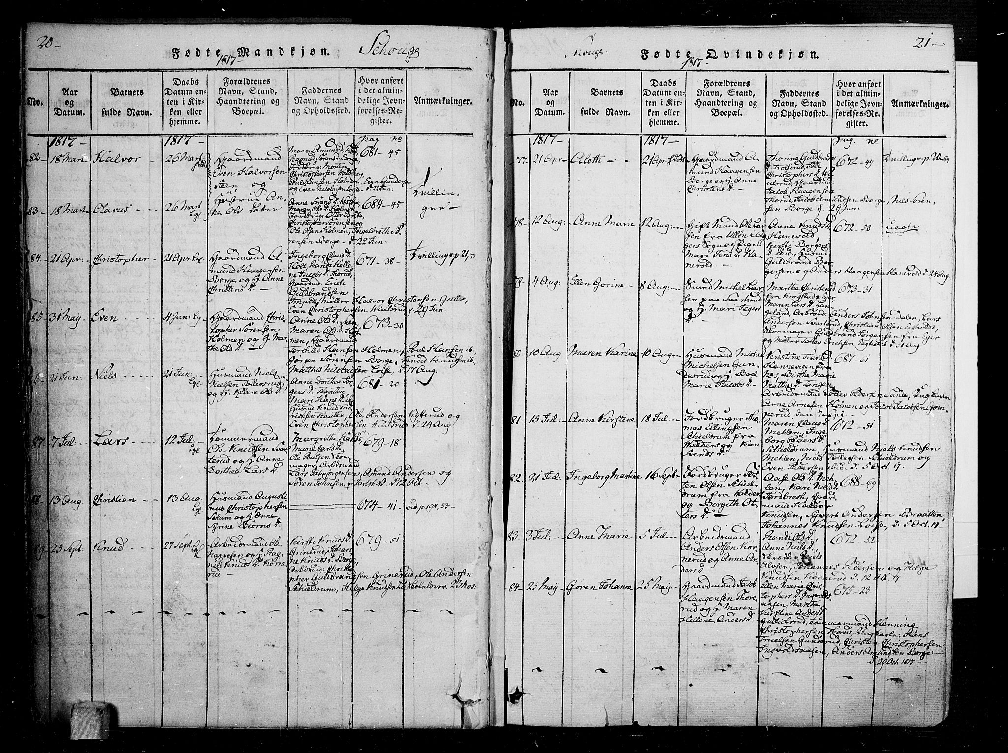 Skoger kirkebøker, SAKO/A-59/F/Fa/L0002: Parish register (official) no. I 2 /1, 1814-1842, p. 20-21