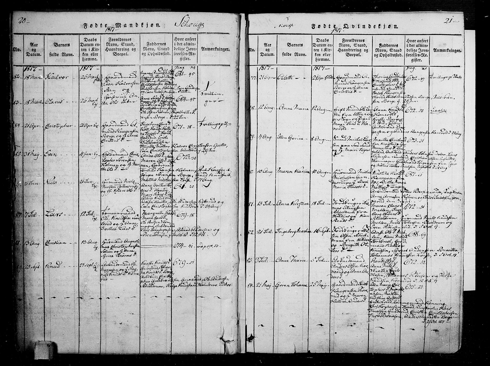 Skoger kirkebøker, AV/SAKO-A-59/F/Fa/L0002: Parish register (official) no. I 2 /1, 1814-1842, p. 20-21