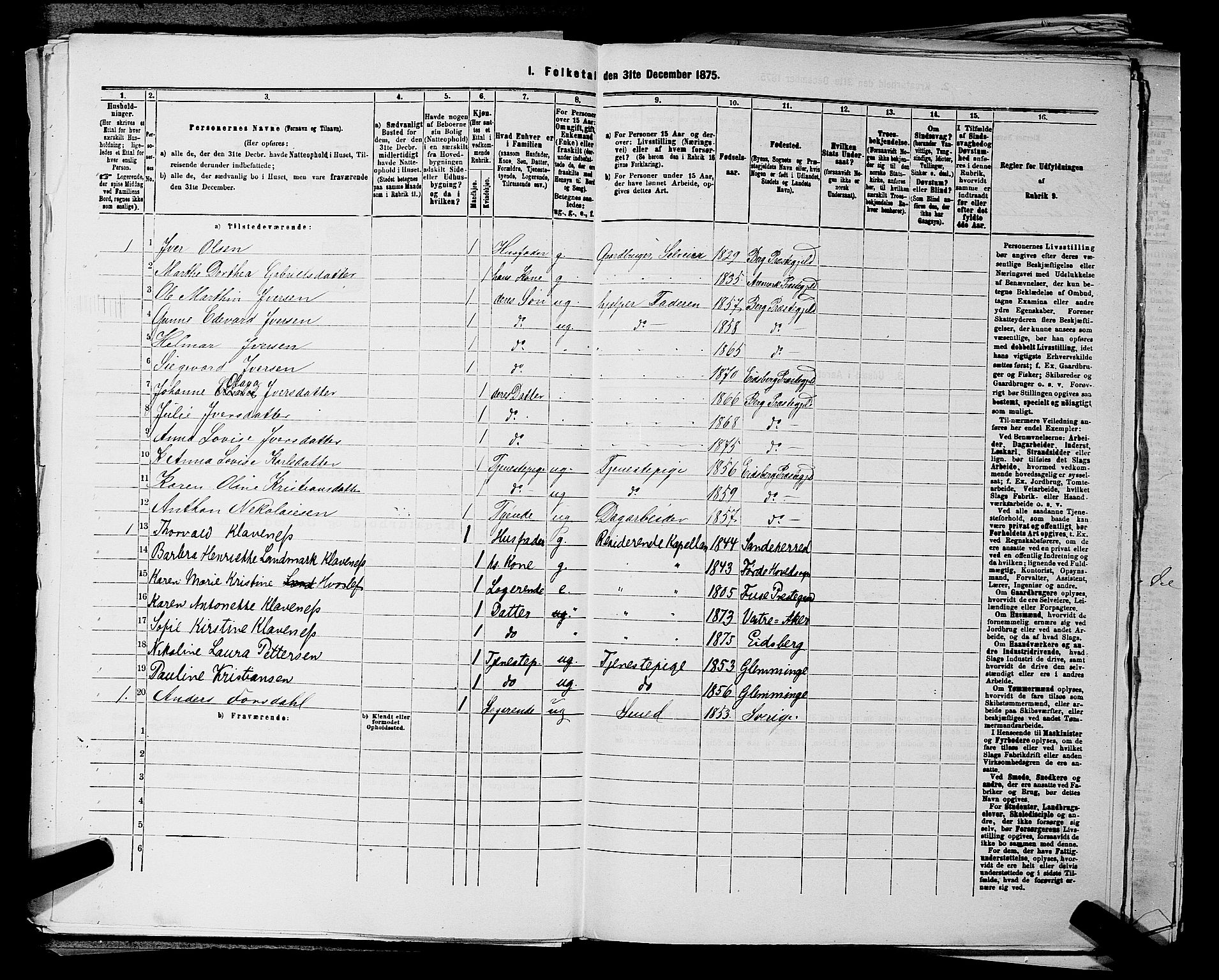 RA, 1875 census for 0125P Eidsberg, 1875, p. 608