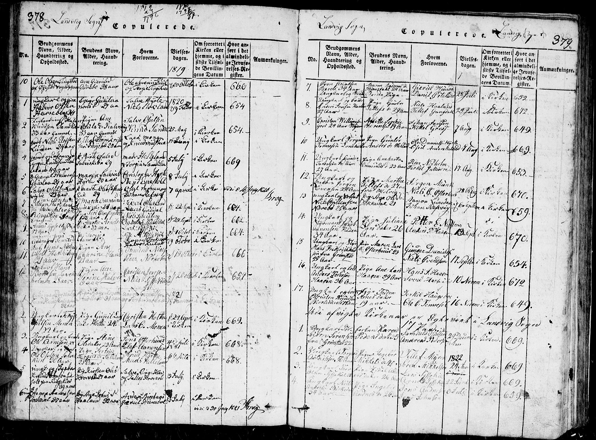 Hommedal sokneprestkontor, SAK/1111-0023/F/Fb/Fbb/L0003: Parish register (copy) no. B 3 /1, 1816-1850, p. 378-379