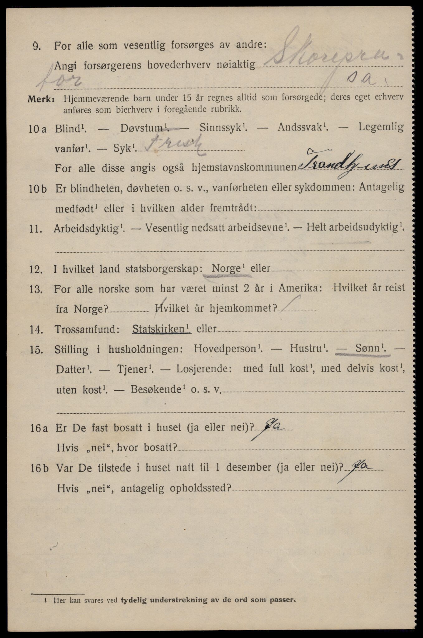 SAT, 1920 census for Trondheim, 1920, p. 129211