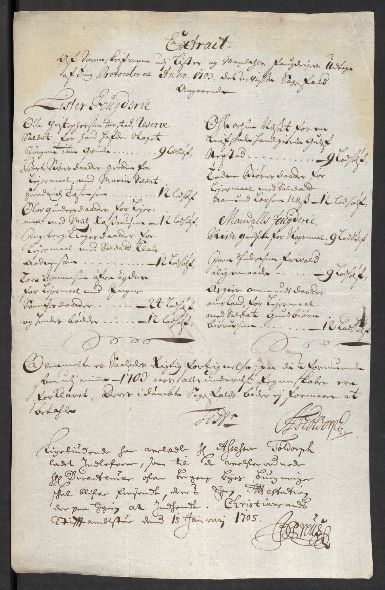 Rentekammeret inntil 1814, Reviderte regnskaper, Fogderegnskap, AV/RA-EA-4092/R43/L2550: Fogderegnskap Lista og Mandal, 1703-1704, p. 180