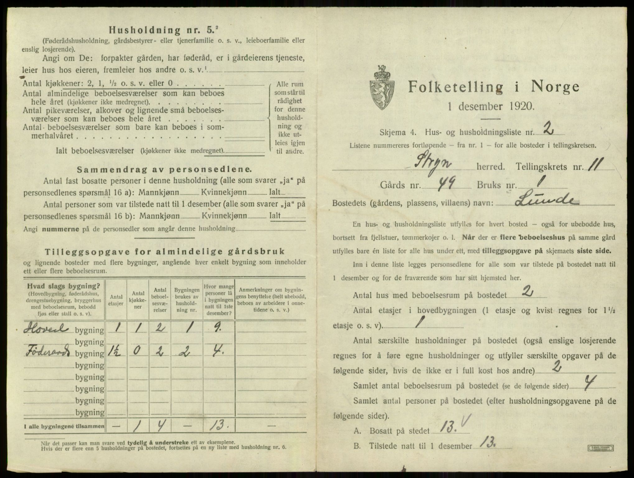 SAB, 1920 census for Stryn, 1920, p. 711