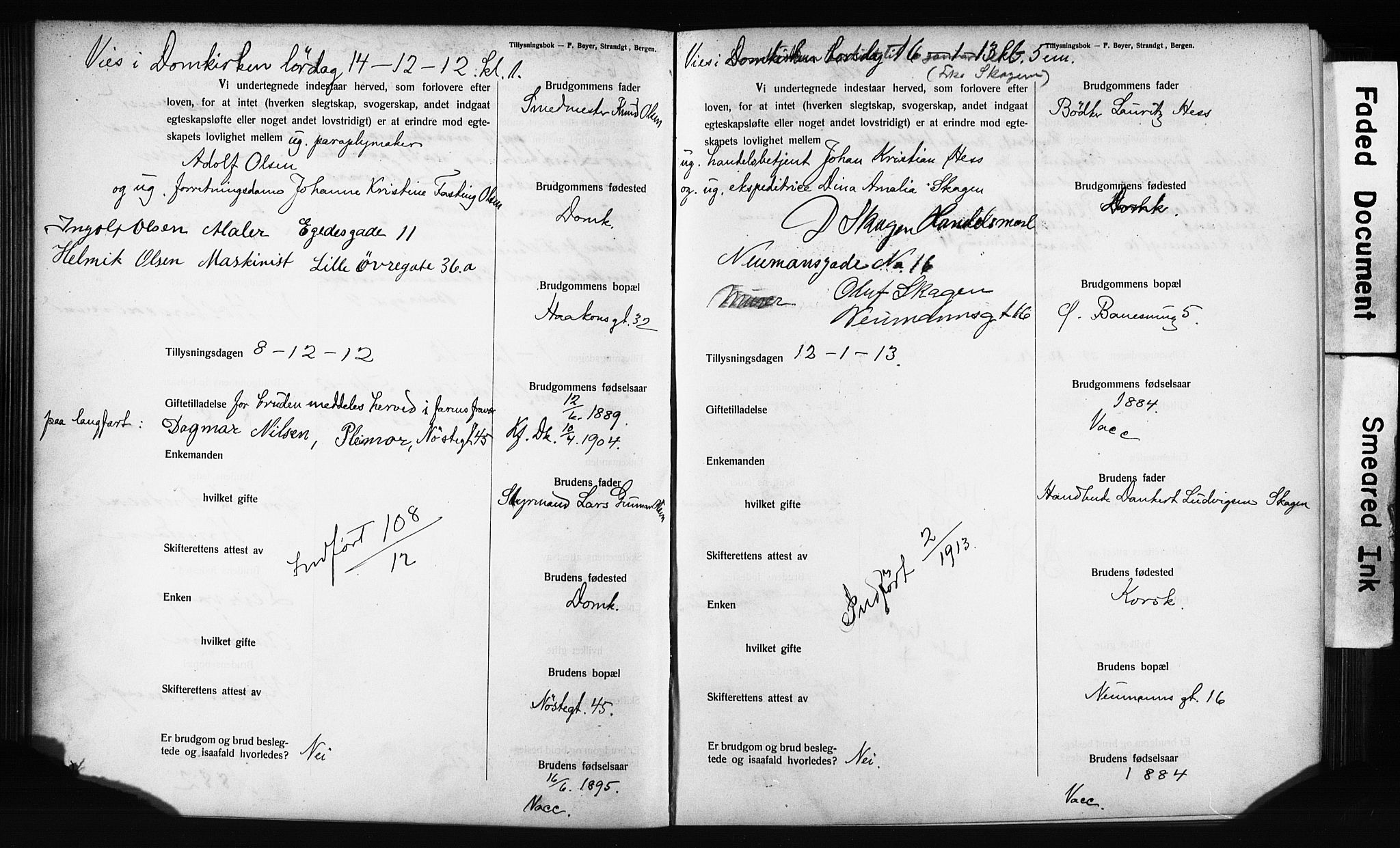 Domkirken sokneprestembete, AV/SAB-A-74801: Best man's statements no. II.5.12, 1910-1917, p. 130