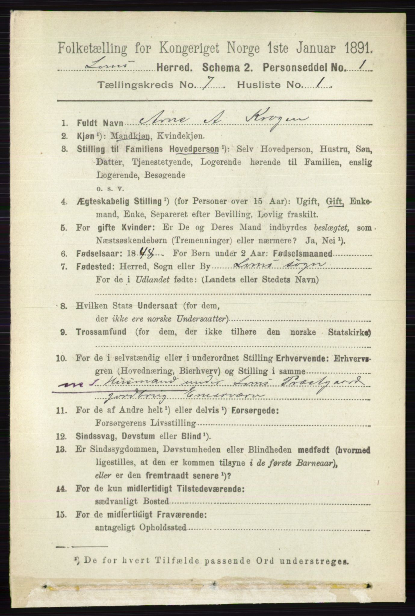 RA, 1891 census for 0514 Lom, 1891, p. 2798