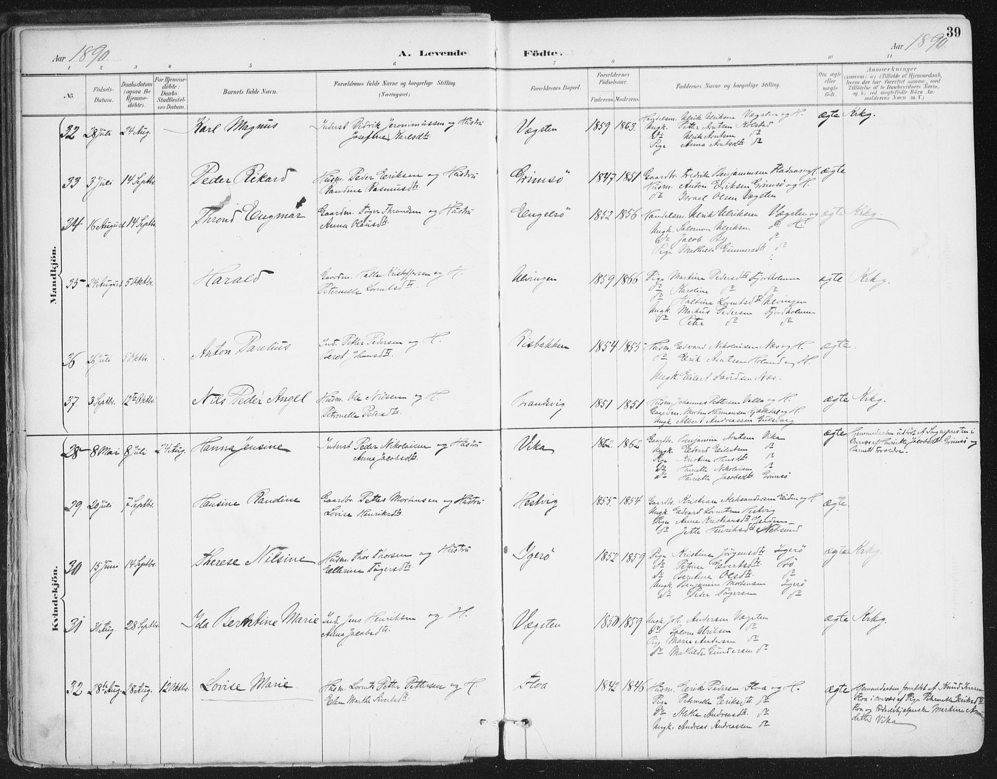 Ministerialprotokoller, klokkerbøker og fødselsregistre - Nordland, SAT/A-1459/816/L0244: Parish register (official) no. 816A10, 1886-1903, p. 39