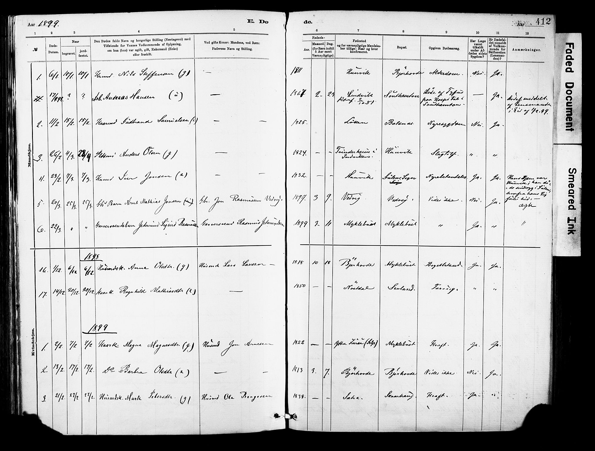 Eid sokneprestembete, AV/SAB-A-82301/H/Haa/Haab/L0001: Parish register (official) no. B 1, 1879-1906, p. 412