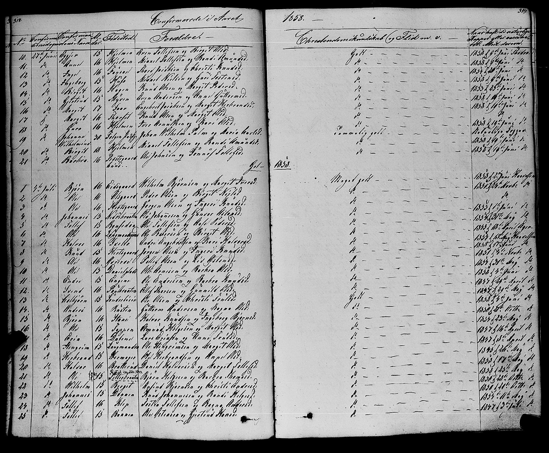 Gol kirkebøker, AV/SAKO-A-226/F/Fa/L0002: Parish register (official) no. I 2, 1837-1863, p. 318-319